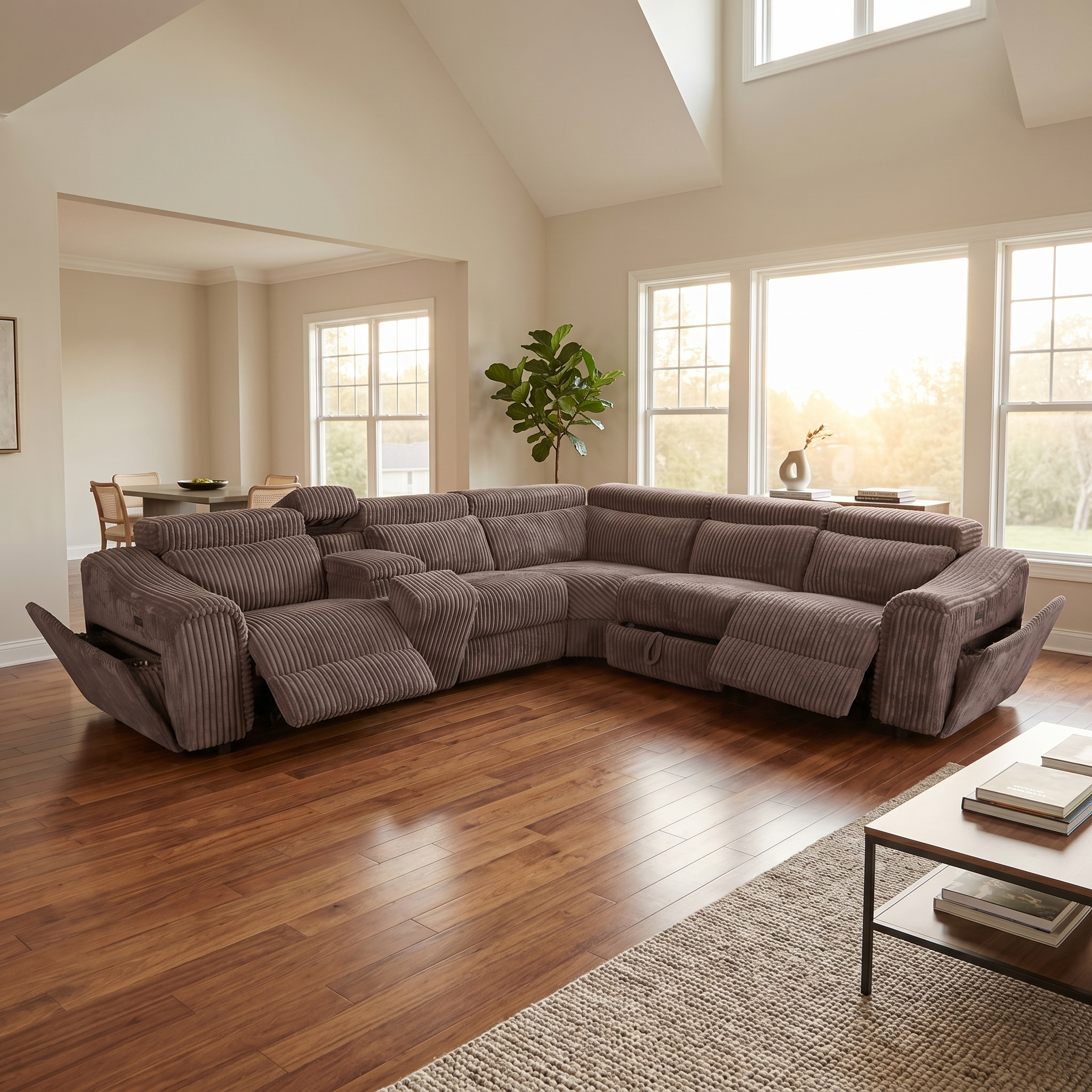 Yash Brown Corduroy Power Reclining Sectional with Storage Console