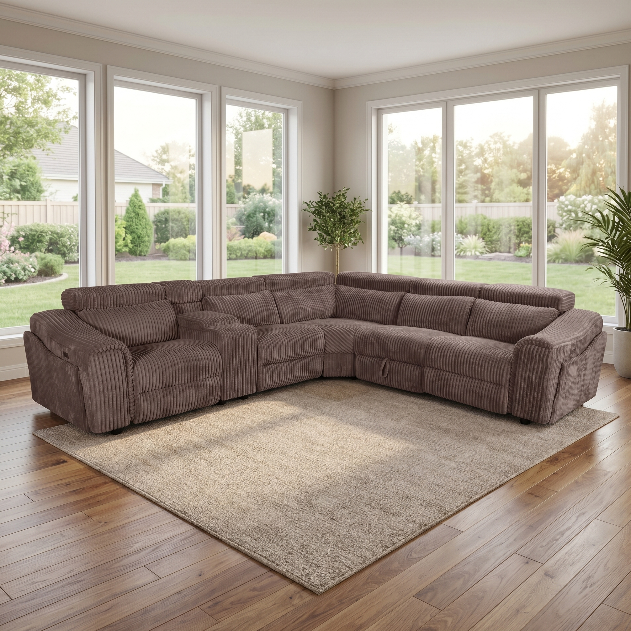 Yash Brown Corduroy Power Reclining Sectional with Storage Console, view 3