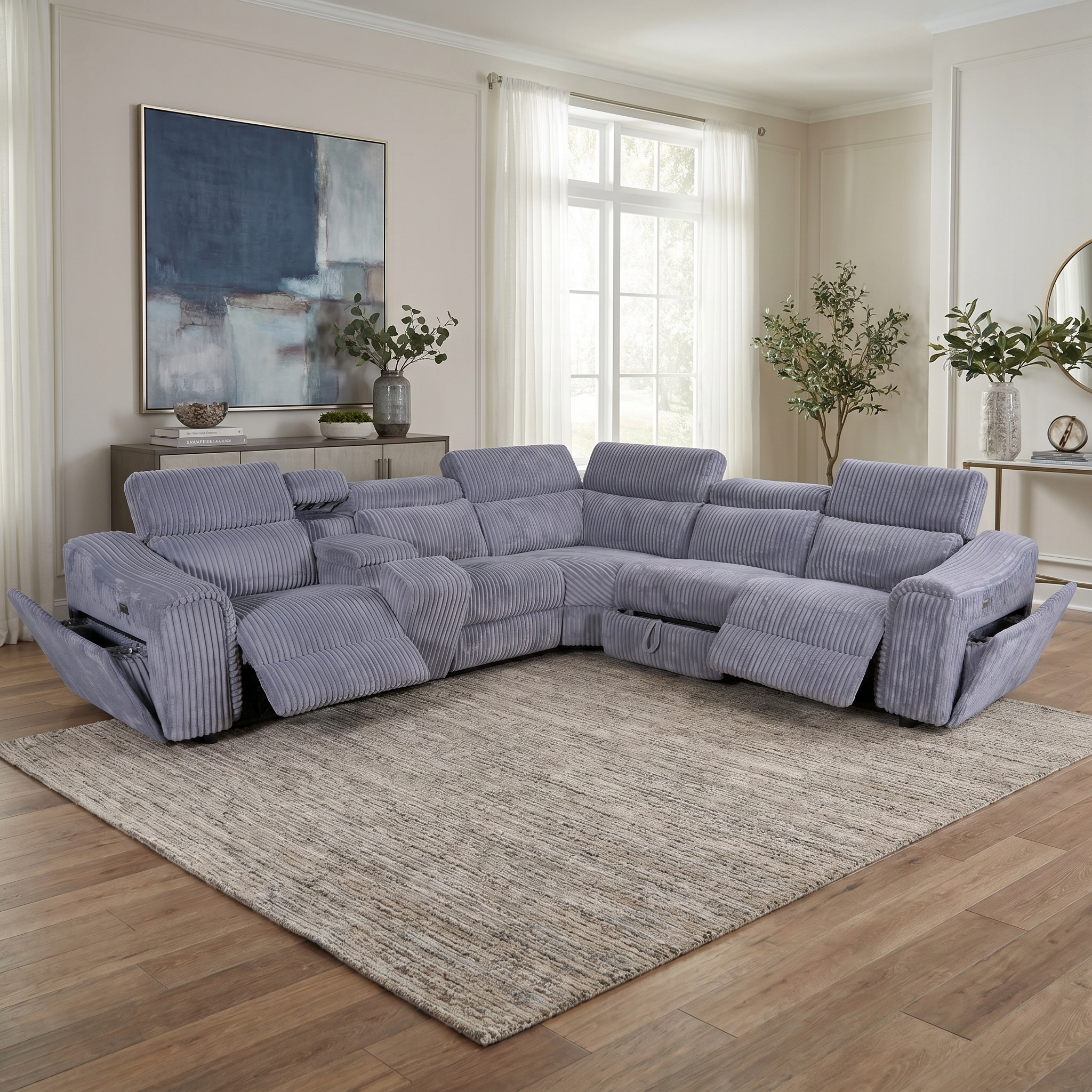Yash Gray Corduroy Power Reclining Sectional with Storage Console