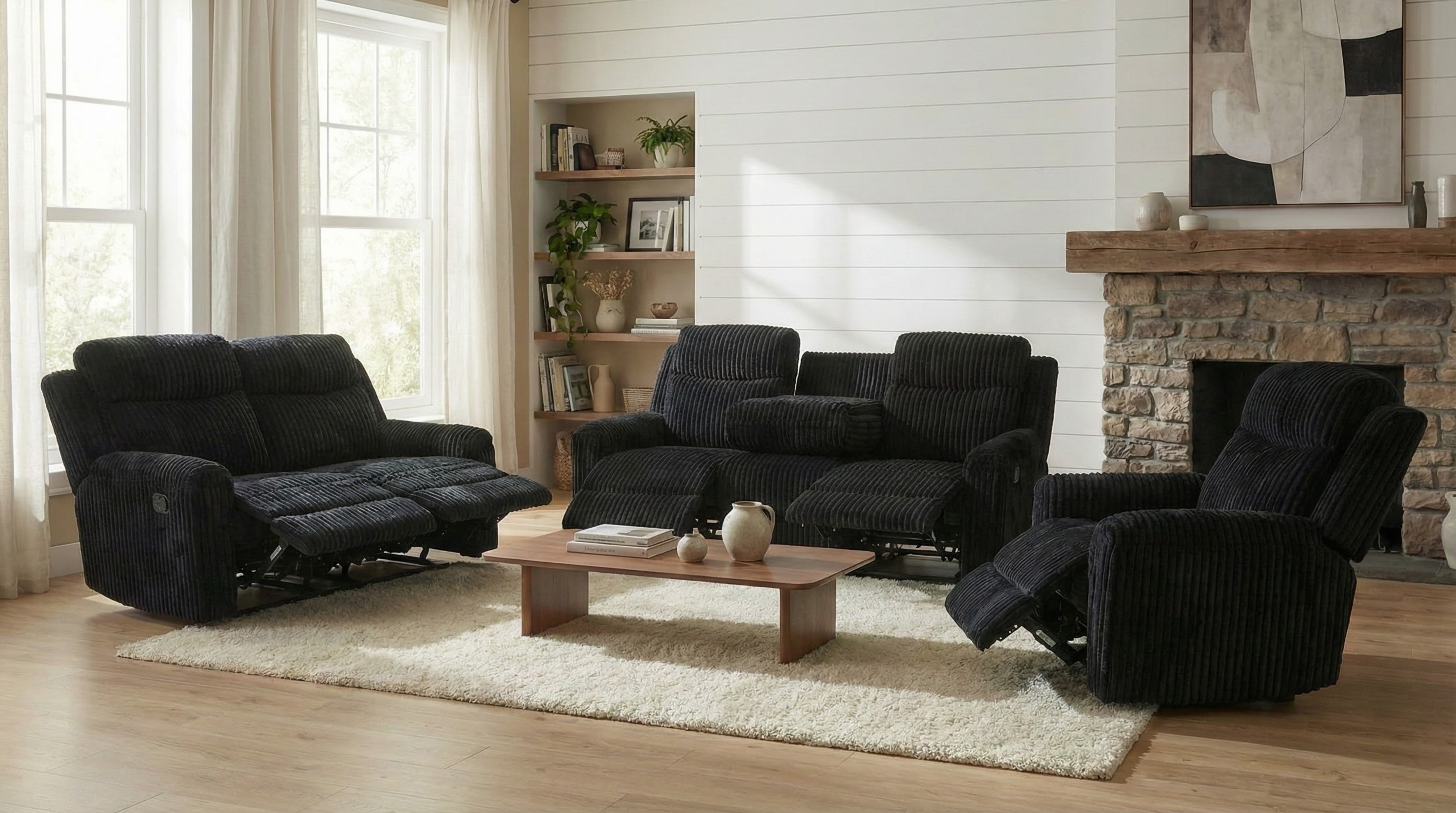 Grace Black Corduroy Reclining Set