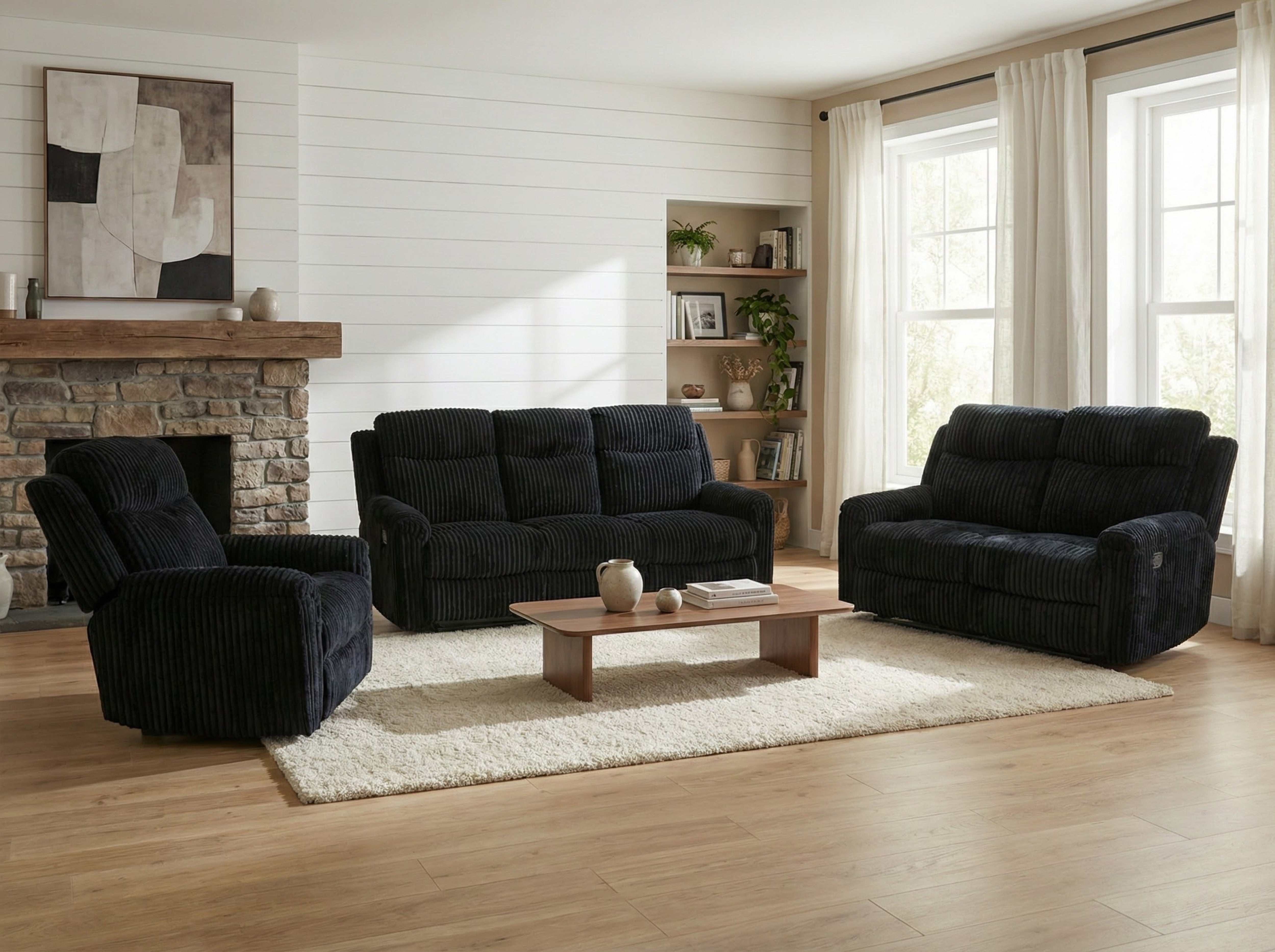 Grace Black Corduroy Reclining Set, view 2