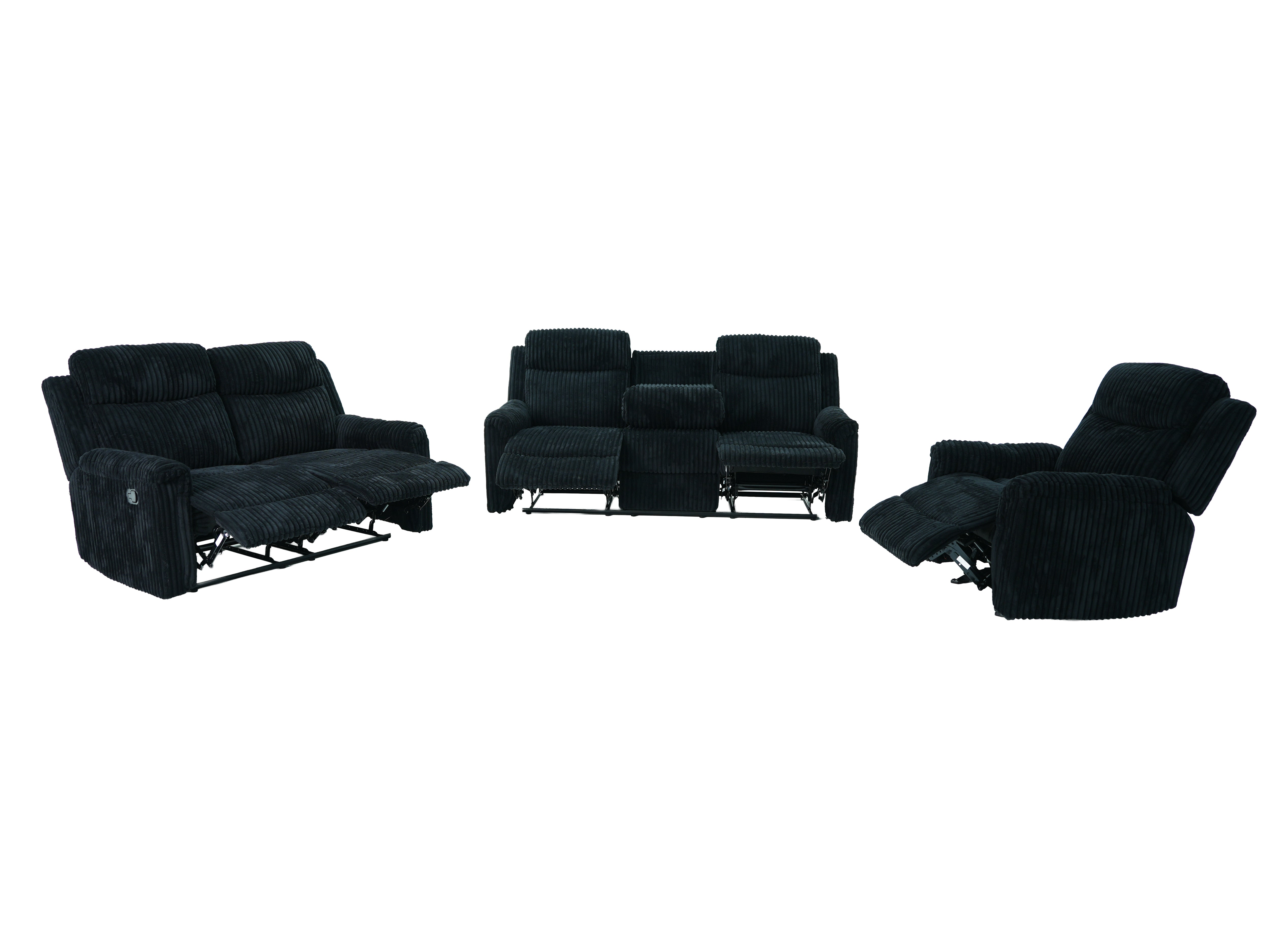 Grace Black Corduroy Reclining Set, view 3
