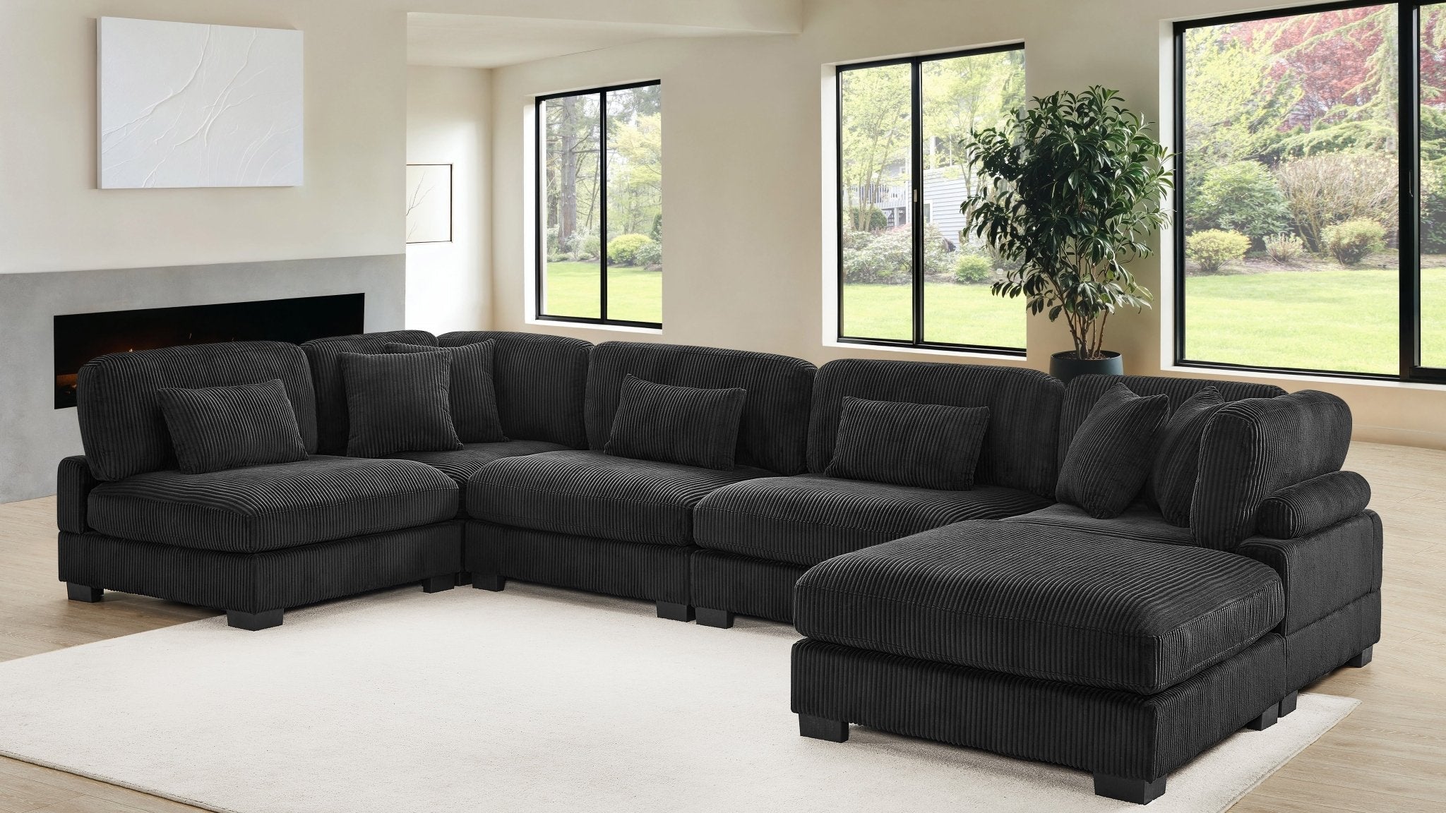 Supreme Black Corduroy 6-Piece Modular Sectional