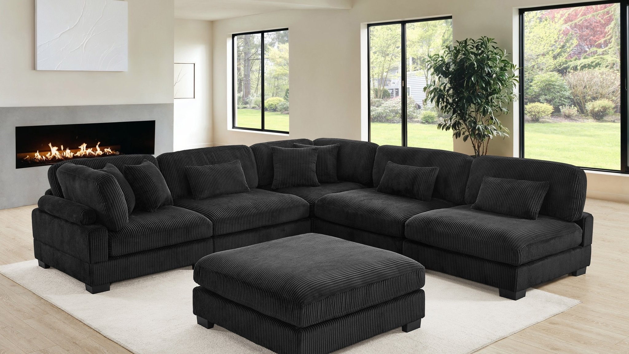 Supreme Black Corduroy 6-Piece Modular Sectional, view 3
