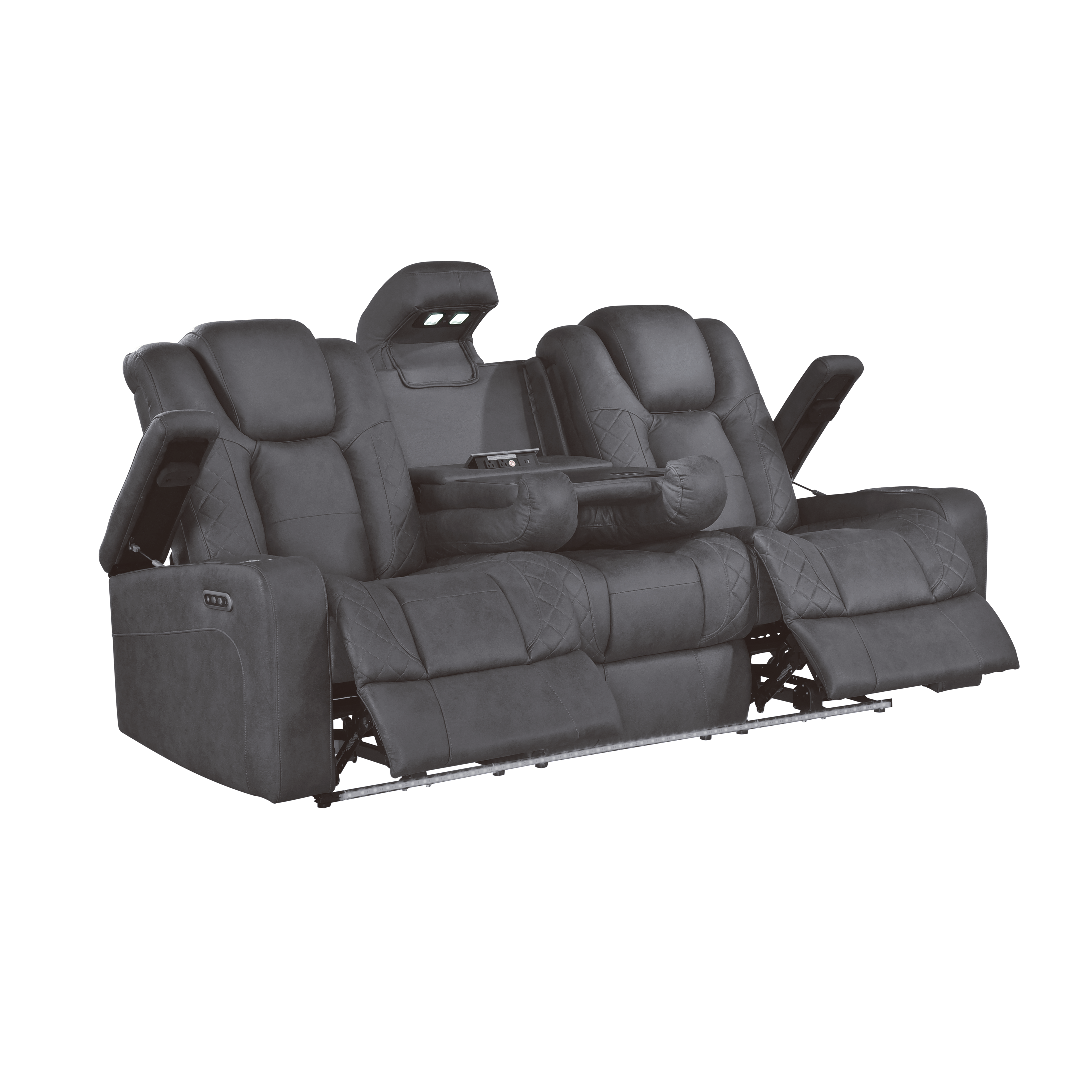 Gray Performance Fabric Power Reclining Sofa and Loveseat with LED Lights, view 8
