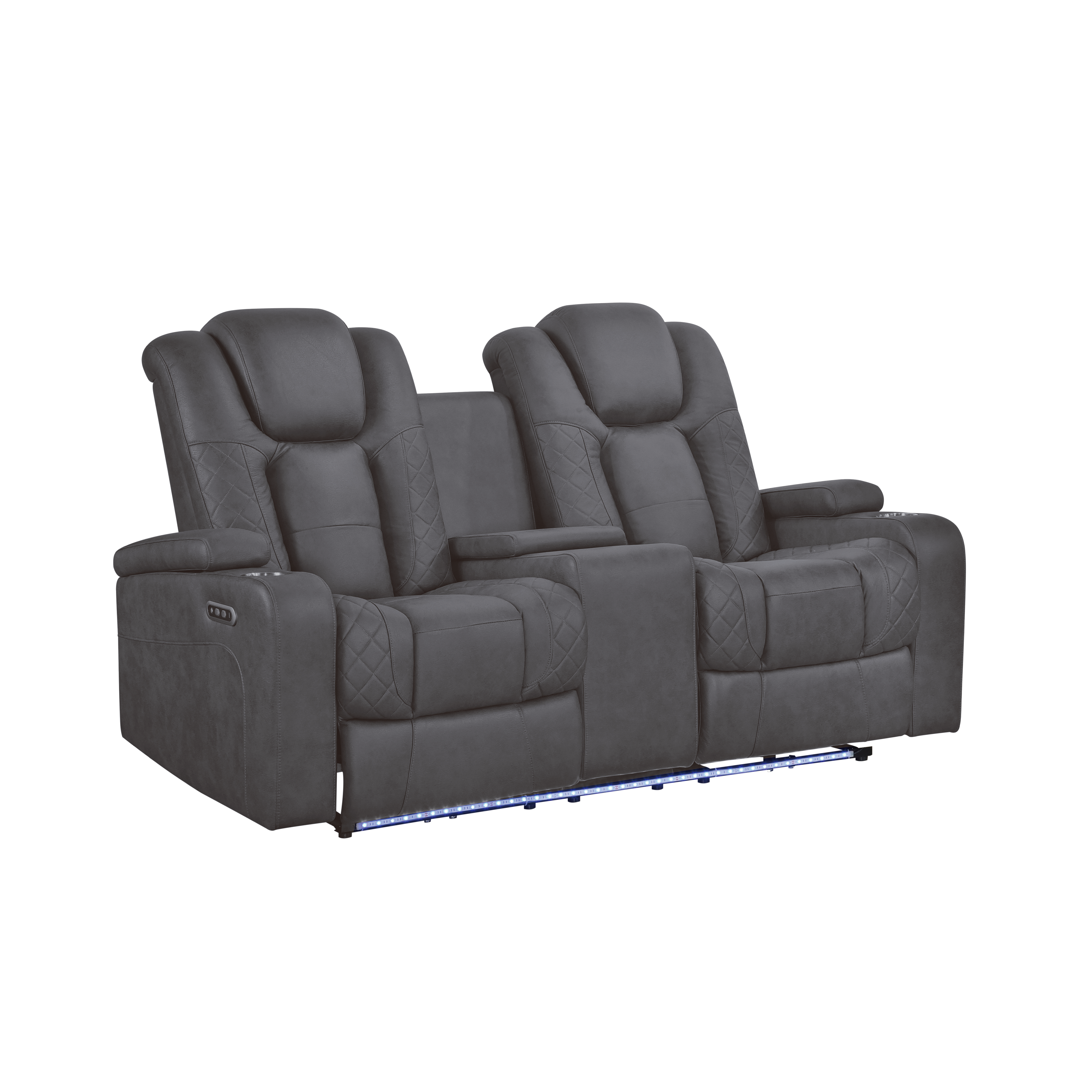 Gray Performance Fabric Power Reclining Sofa and Loveseat with LED Lights, view 10