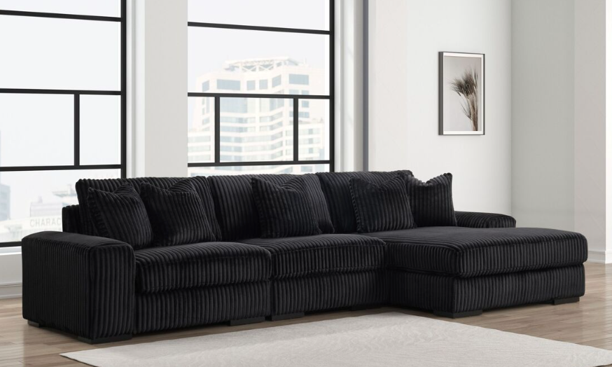 SUNDAY 3PC OVERSIZED BLACK  CORDUROY SECTIONAL