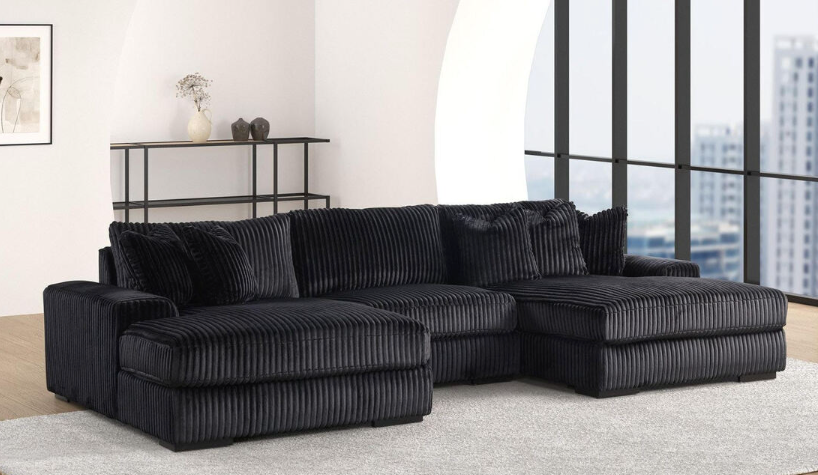 SUNDAY 3PC OVERSIZED DOUBLE CHAISE BLACK  CORDUROY SECTIONAL