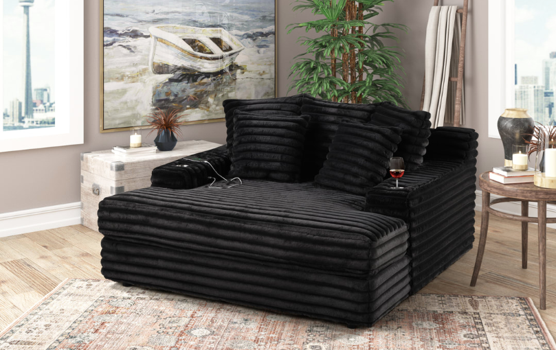 SUNDAY OVERSIZED BLACK  CORDUROY CHAISE LOUNGE