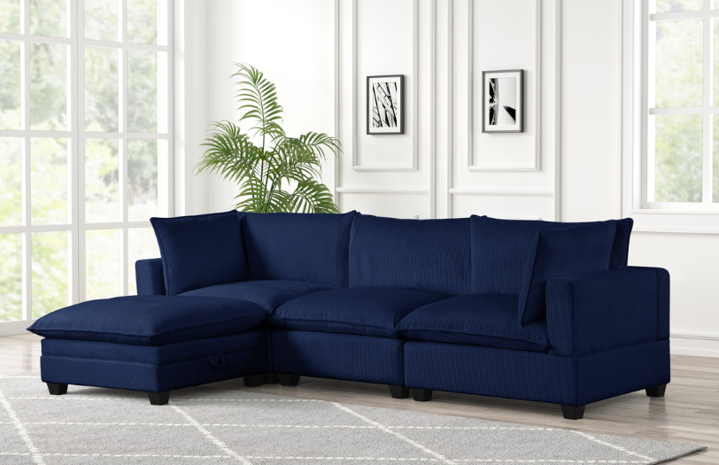 NAVY THIN CORDUROY CLOUD MODULAR SECTIONAL