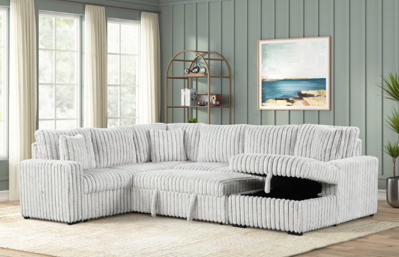 SONIC 3PC OVERSIZED LIGHT GRAY CORDUROY SECTIONAL