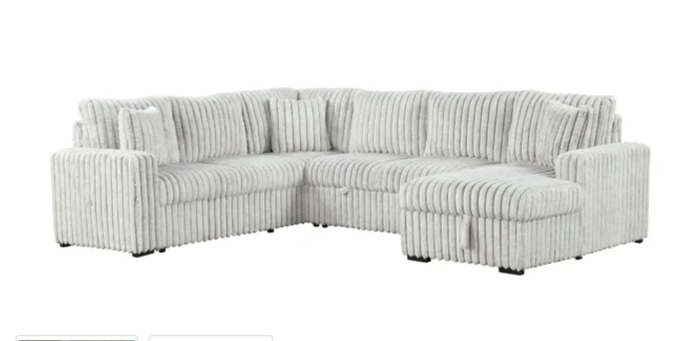SONIC 3PC OVERSIZED LIGHT GRAY CORDUROY SECTIONAL