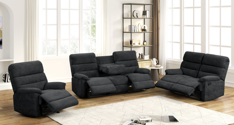 ALBERT BLACK 3PC RECLINING SET IN PERFORMANCE FABRIC