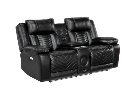 HURON BLACK LEATHER GEL POWER RECLINING SET