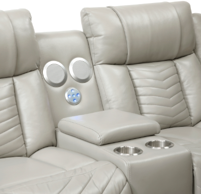 HURON LIGHT GRAY LEATHER GEL POWER RECLINING SET