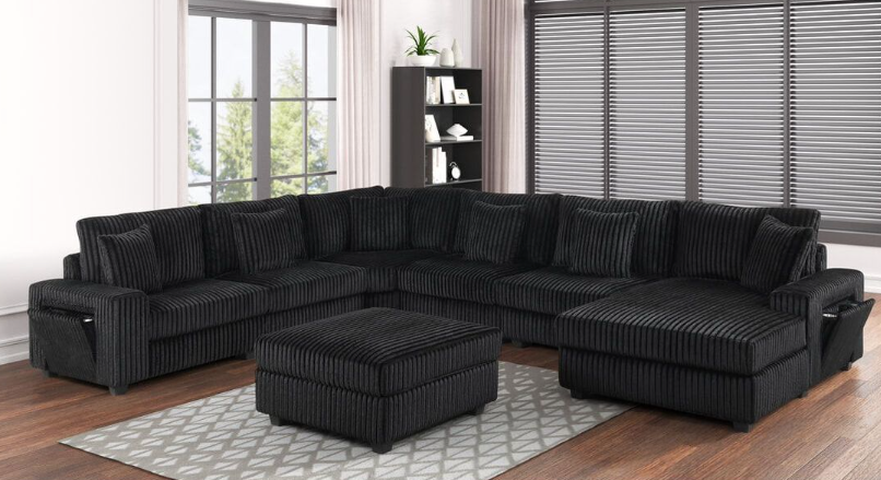 BAZOOKA 7PC OVERSIZED BLACK CORDUROY SECTIONAL