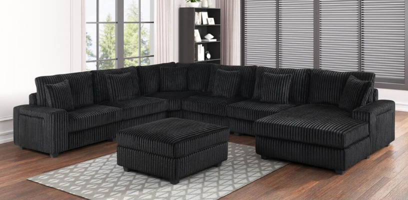BAZOOKA 7PC OVERSIZED BLACK CORDUROY SECTIONAL