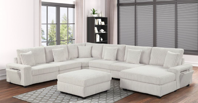 BAZOOKA 7PC OVERSIZED BEIGE CORDUROY SECTIONAL