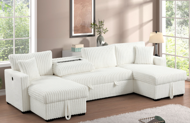 JULY 3PC DOUBLE STORAGE CHAISE BEIGE CORDUROY SECTIONAL