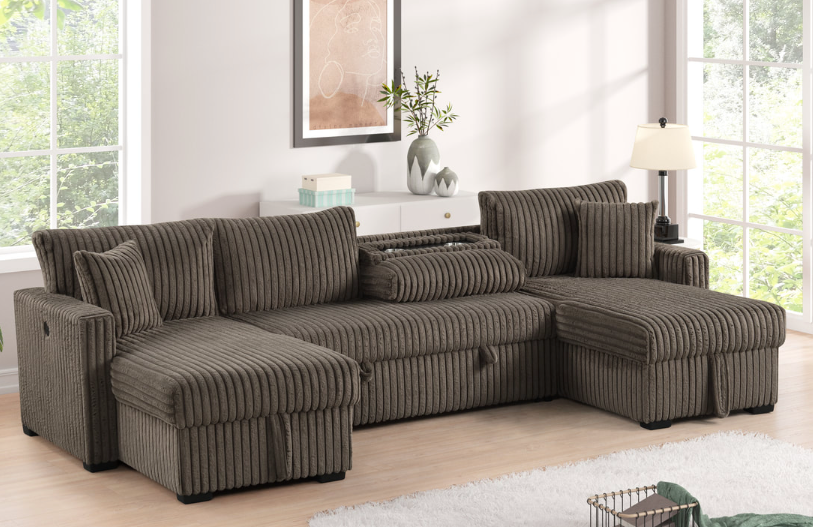 JULY 3PC DOUBLE STORAGE CHAISE MOCHA CORDUROY SECTIONAL