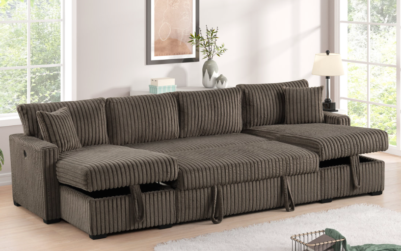 JULY 3PC DOUBLE STORAGE CHAISE MOCHA CORDUROY SECTIONAL