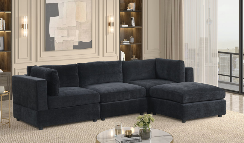 MILAN BLACK PERFORMANCE FABRIC MODULAR SECTIONAL