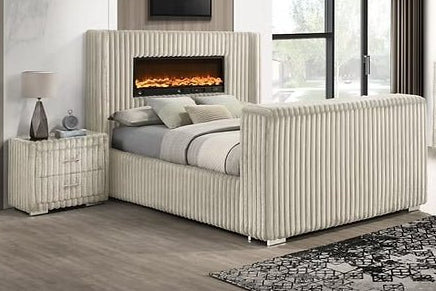 Henley Cream Corduroy Bed with Fireplace and TV Lift, view 4