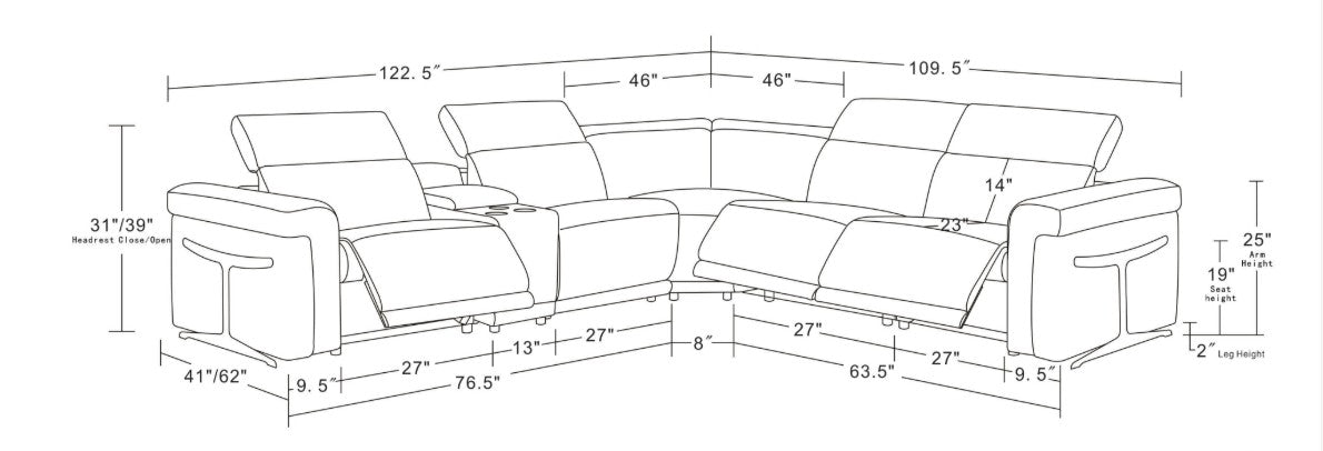 Lucca Light Gray Italian Leather Power Reclining Sectional, view 7