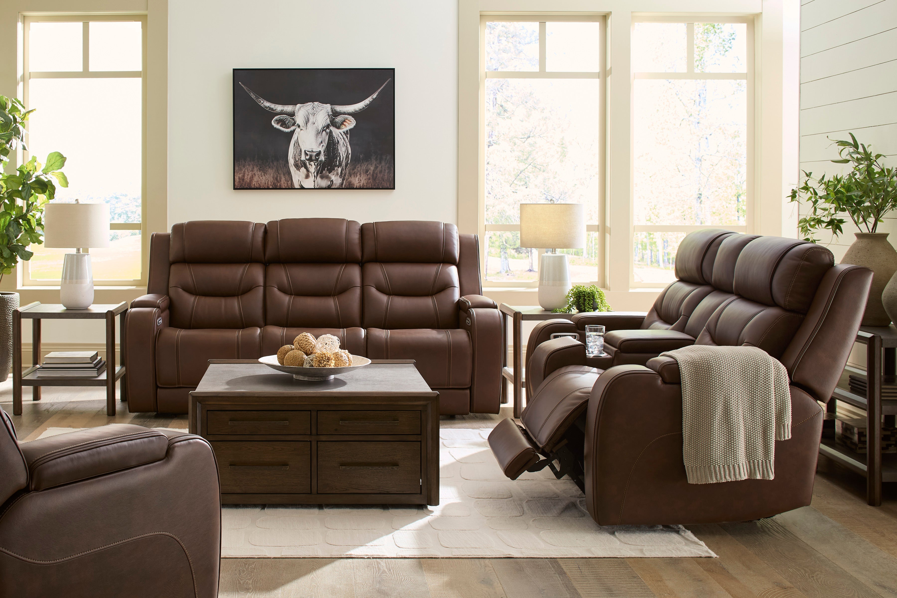 Ashley Knightington Brown Leather Power Reclining Set