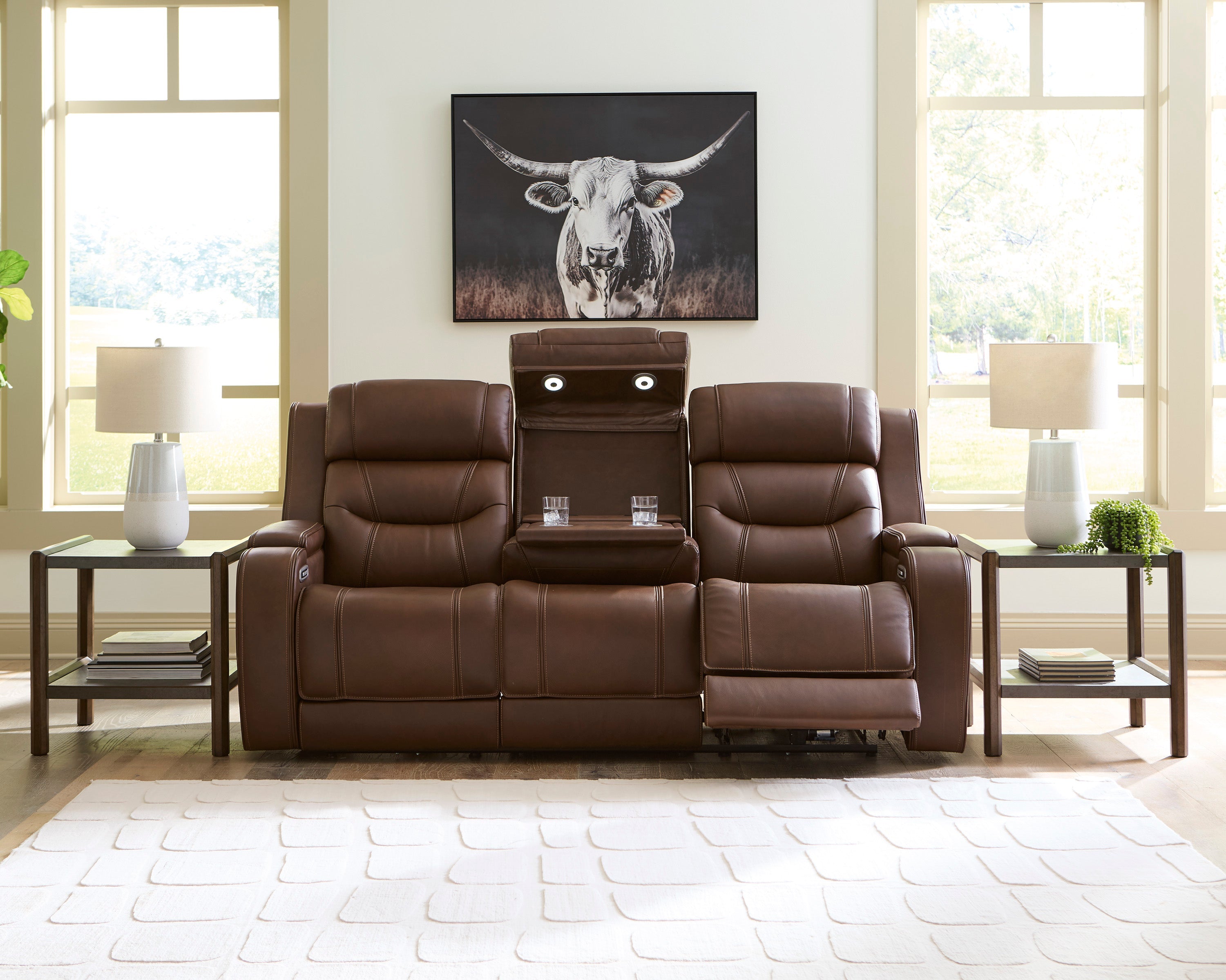 Ashley Knightington Brown Leather Power Reclining Set, view 3