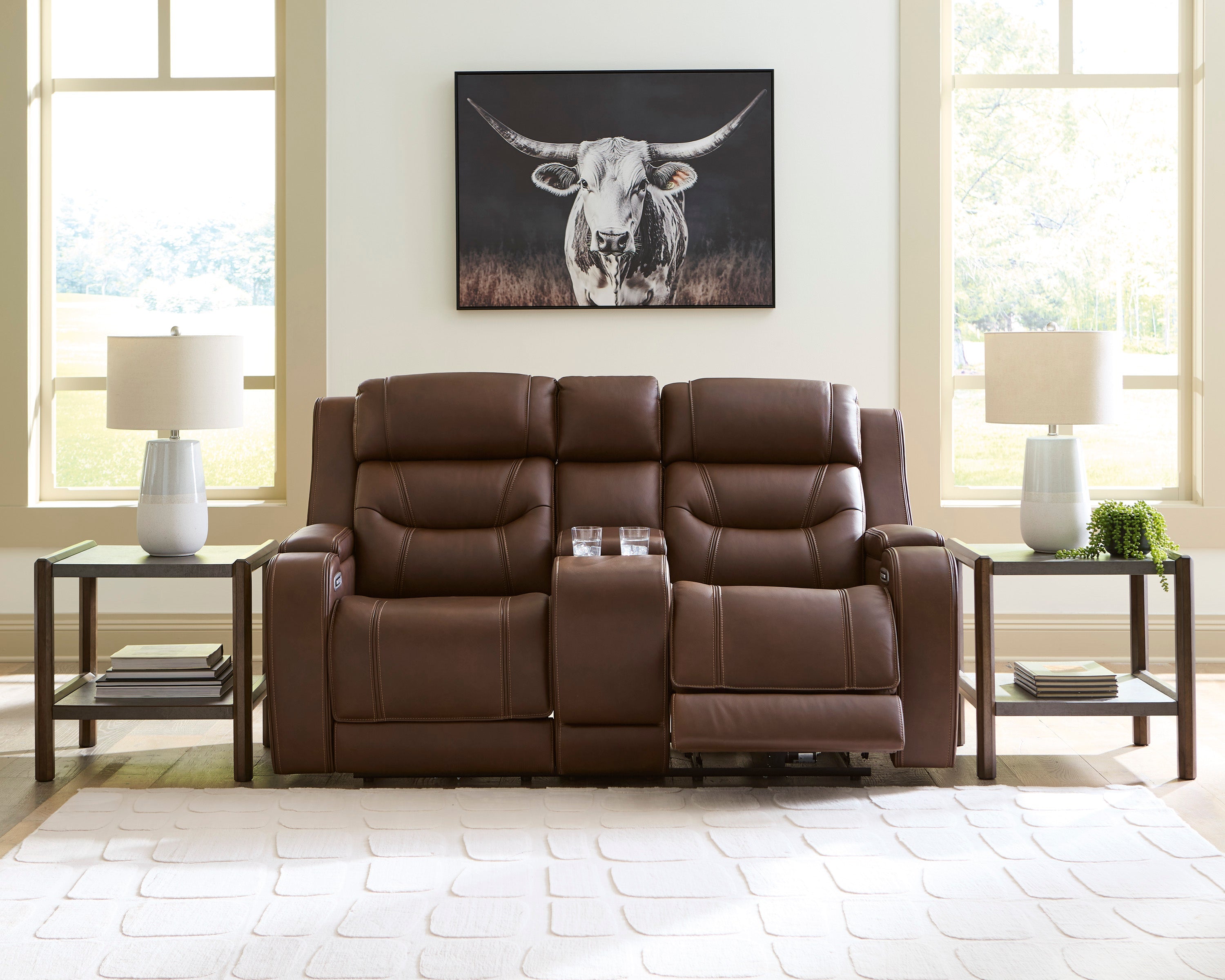 Ashley Knightington Brown Leather Power Reclining Set, view 4