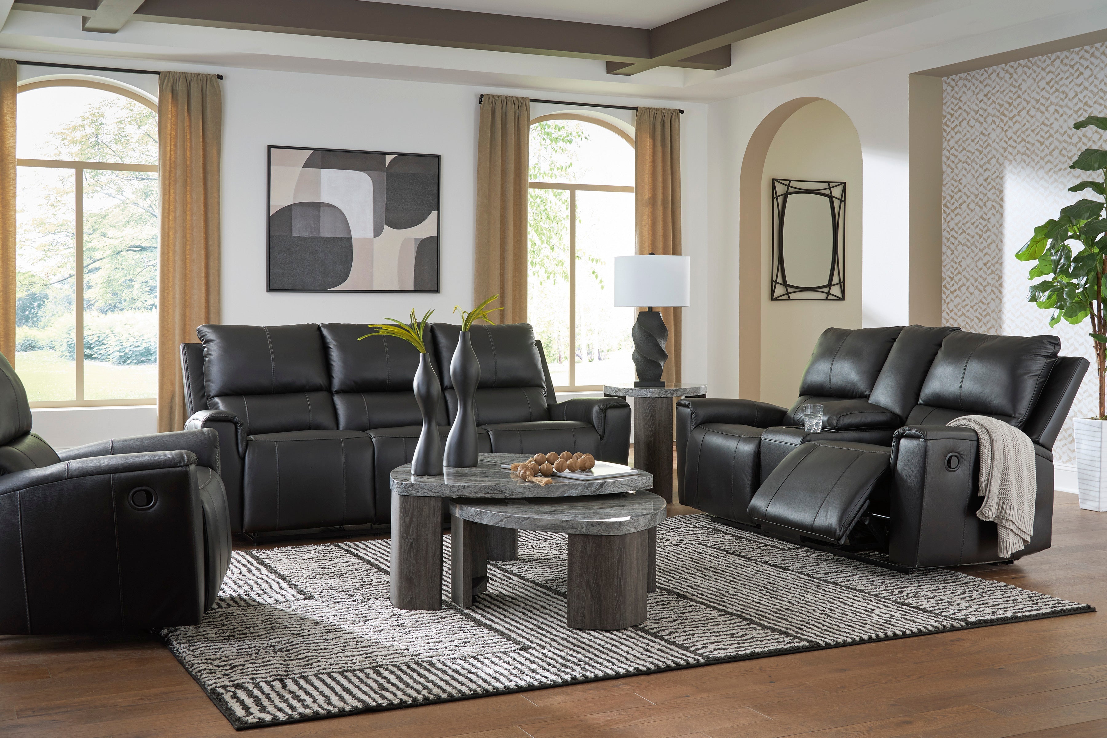 Ashley Glossmore Black Leather Reclining Set