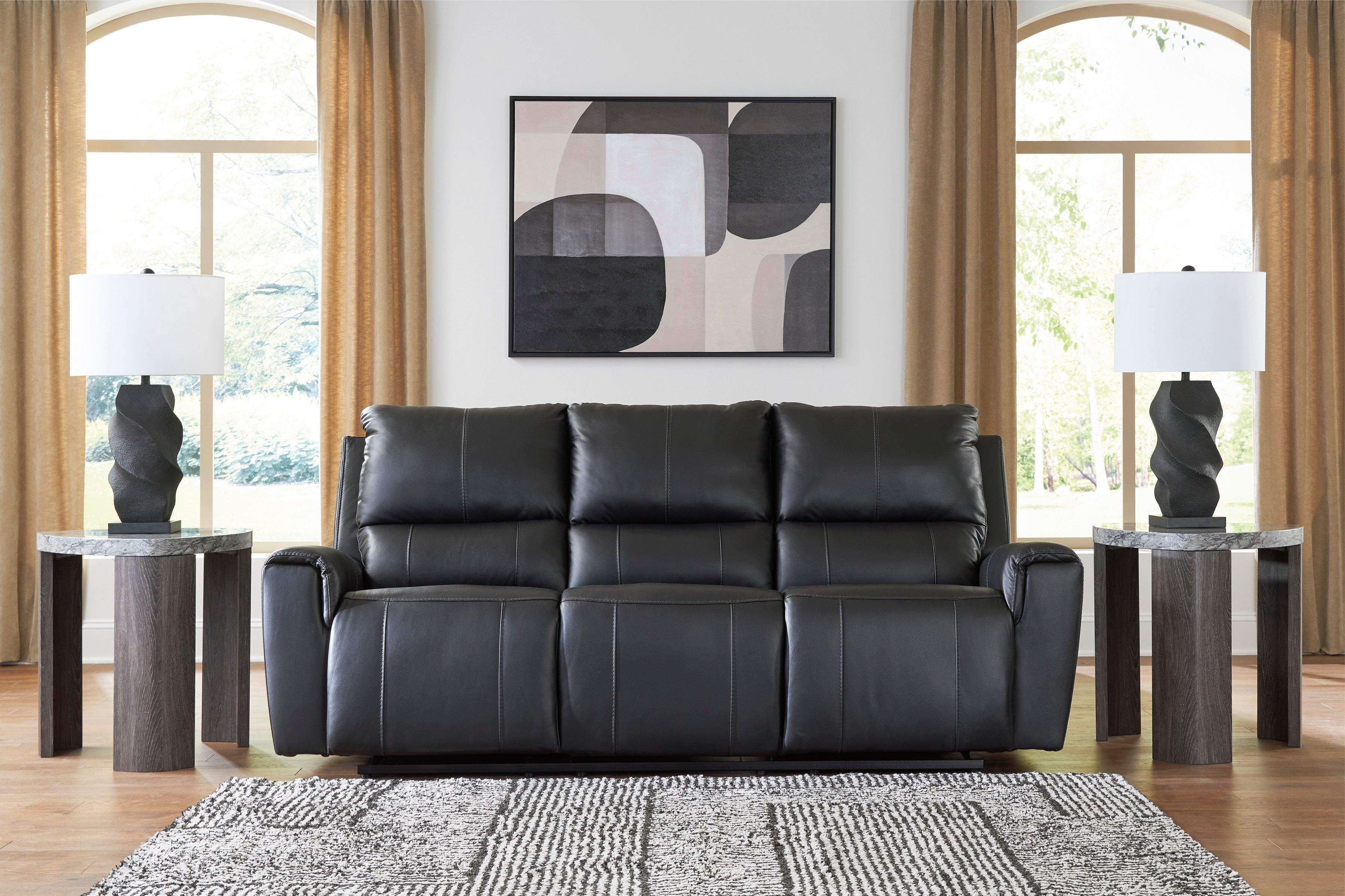 Ashley Glossmore Black Leather Reclining Set, view 5