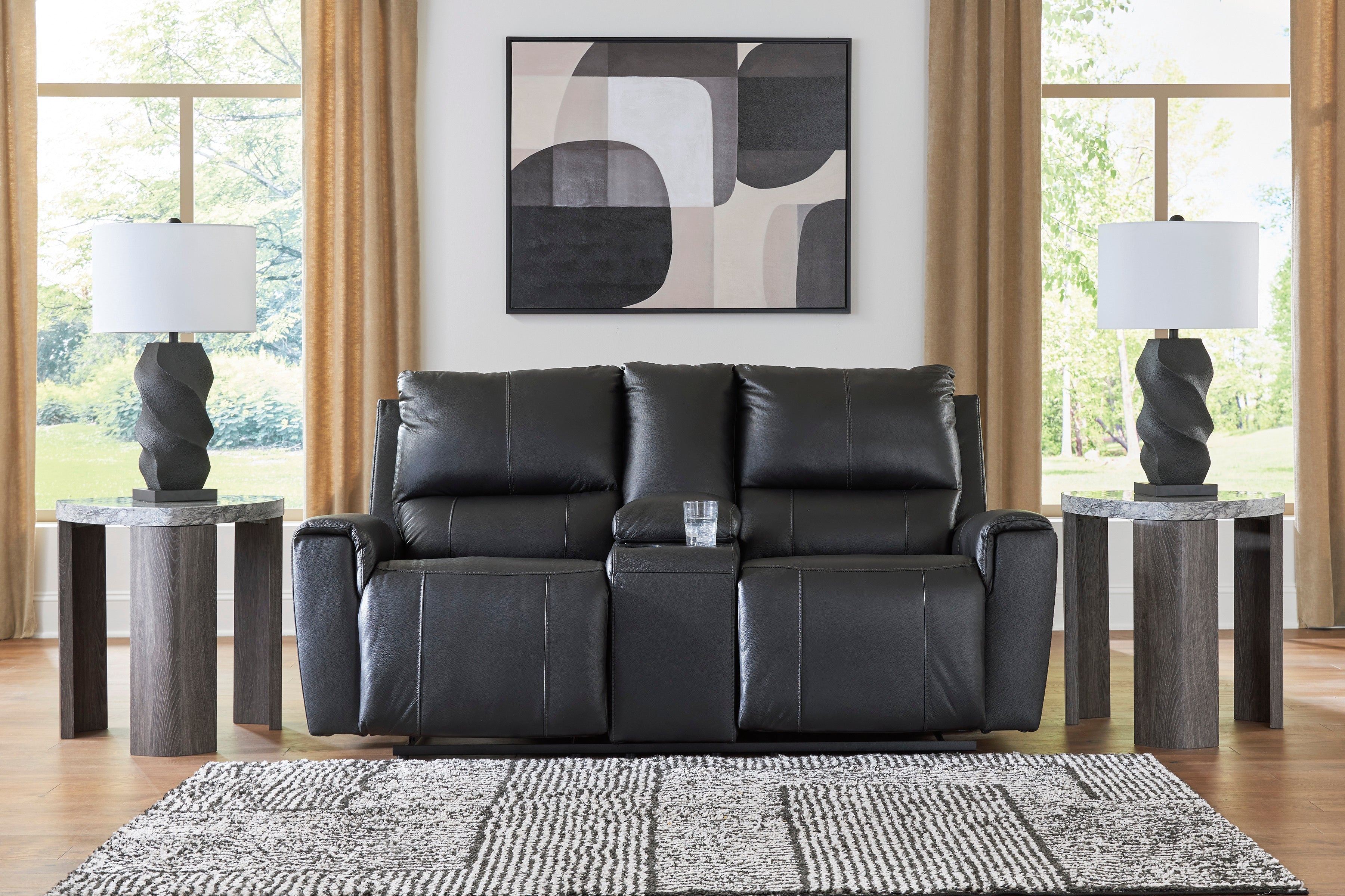 Ashley Glossmore Black Leather Reclining Set, view 3