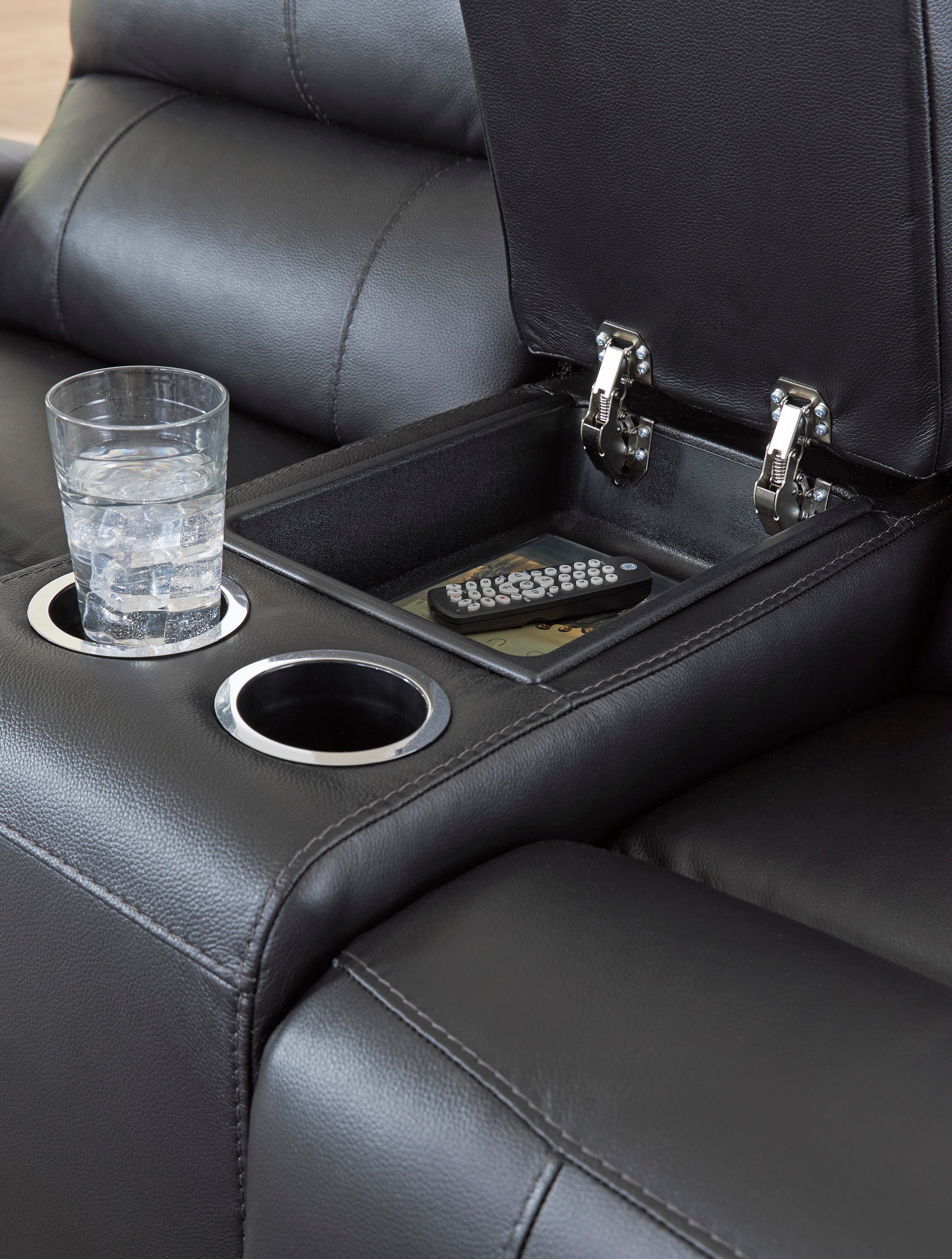 Ashley Glossmore Black Leather Reclining Set, view 2