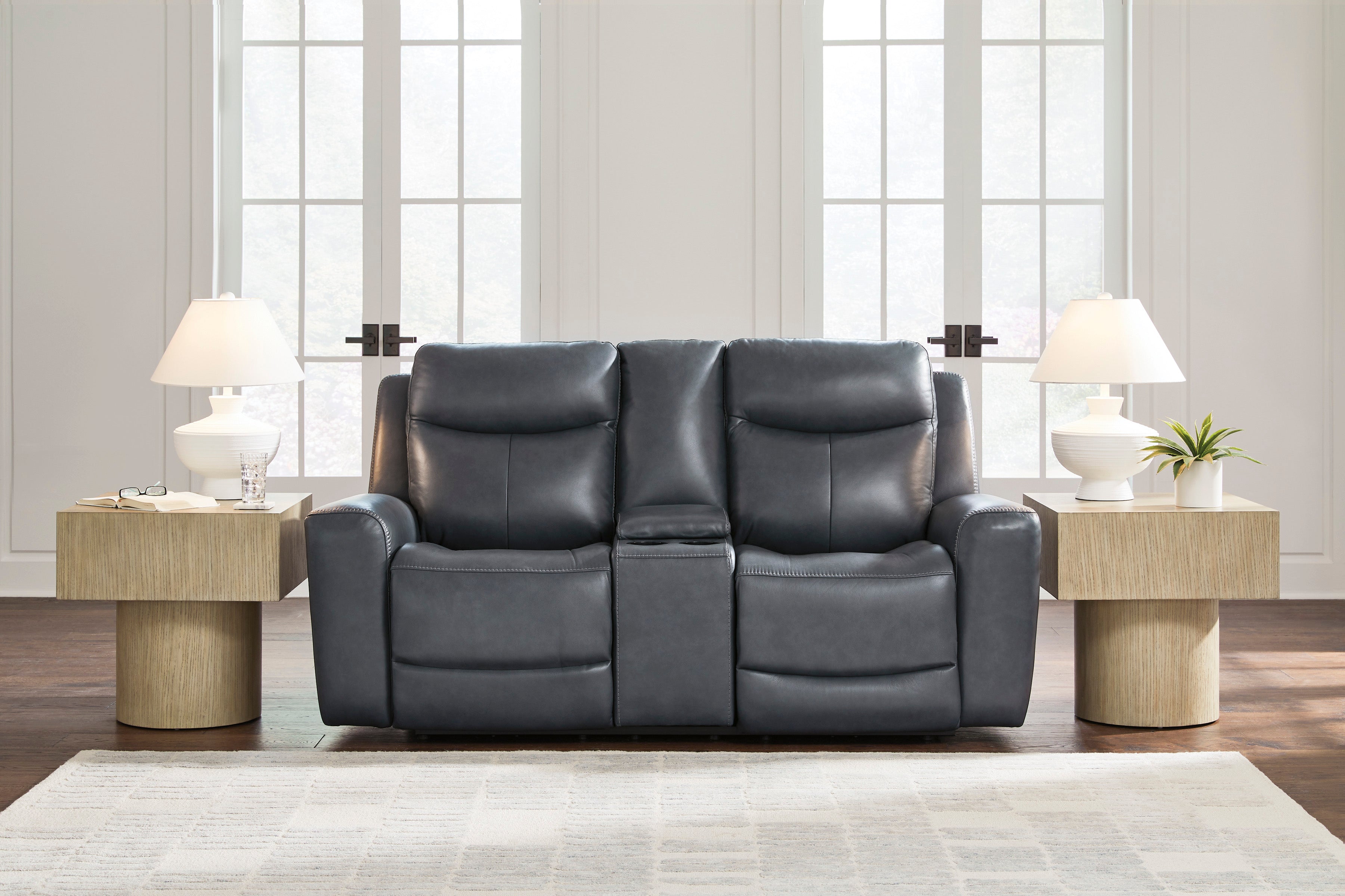 Ashley Next Move Admiral Blue Leather Power Reclining Set, view 2