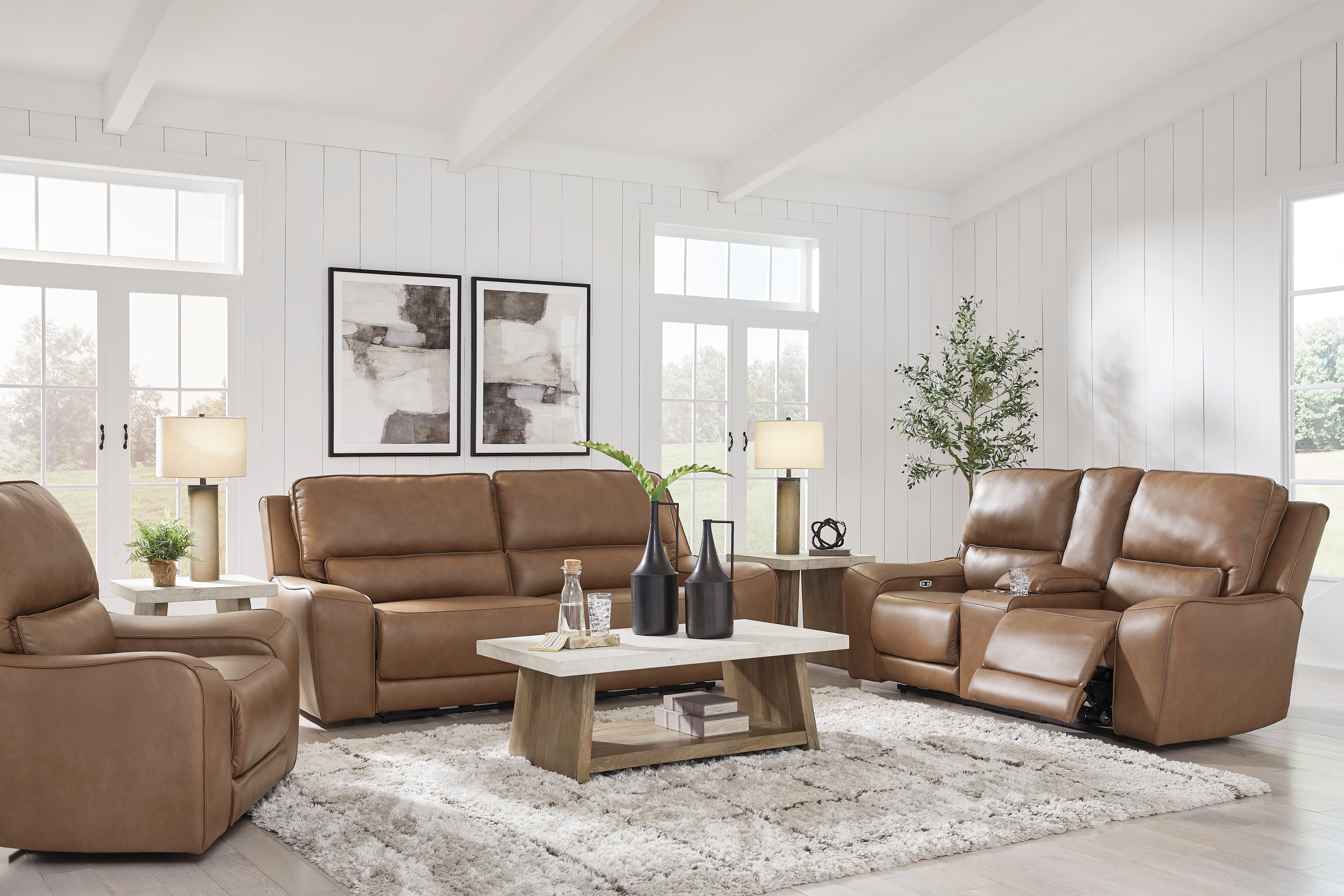 Ashley DeepWakes Caramel Leather Power Reclining Set