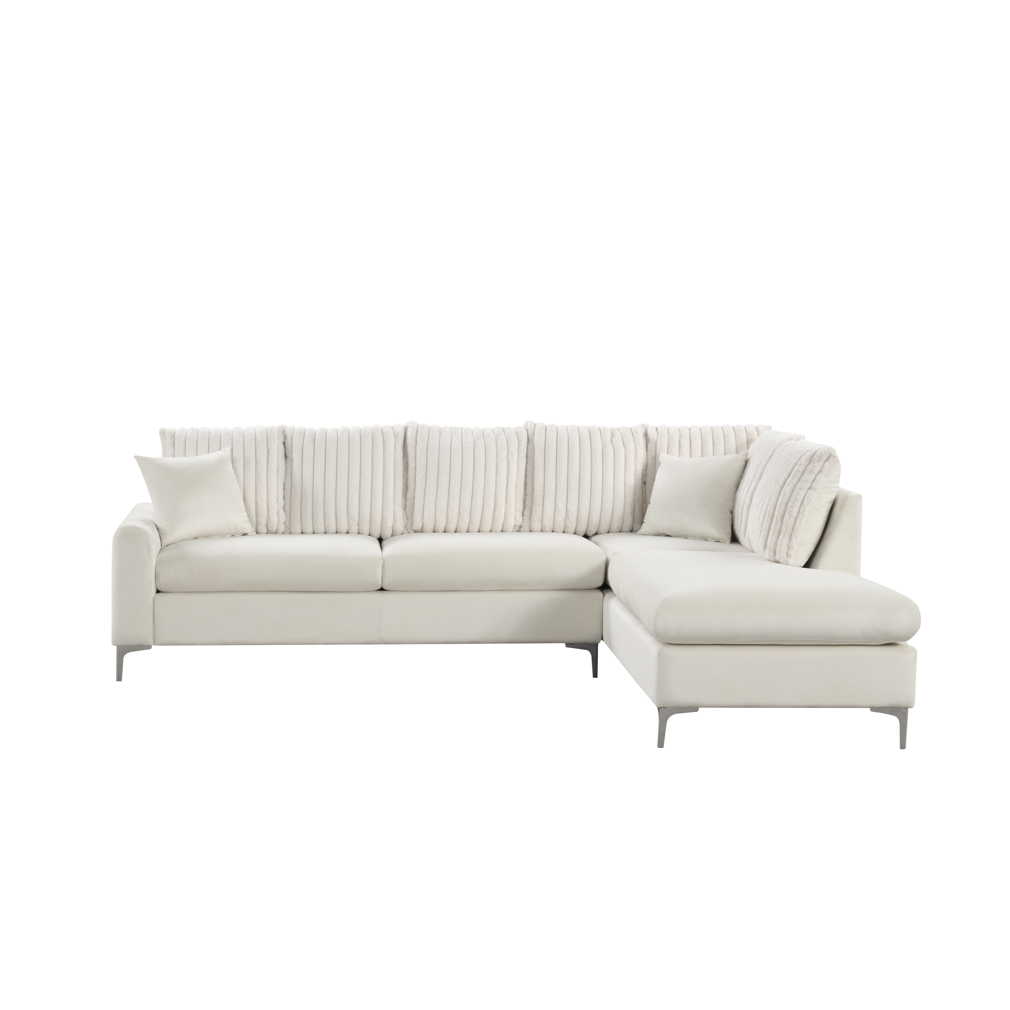 Elina Beige Velvet Sectional with Chaise, view 2