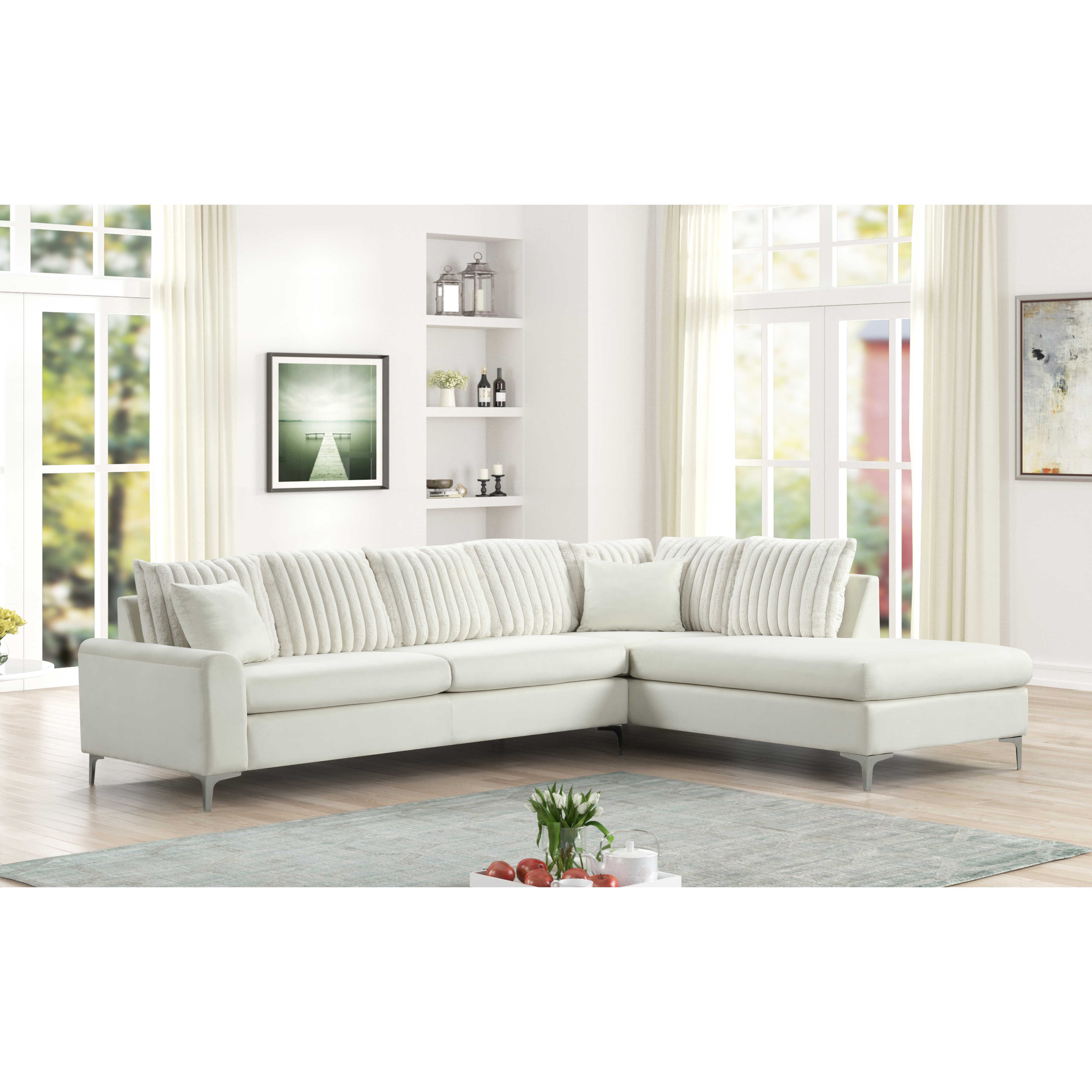 Elina Beige Velvet Sectional with Chaise