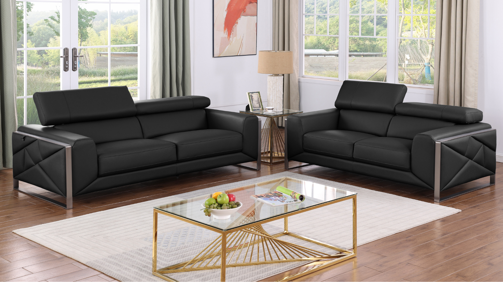 Giorgio Black Italian Leather Sofa and Loveseat Set