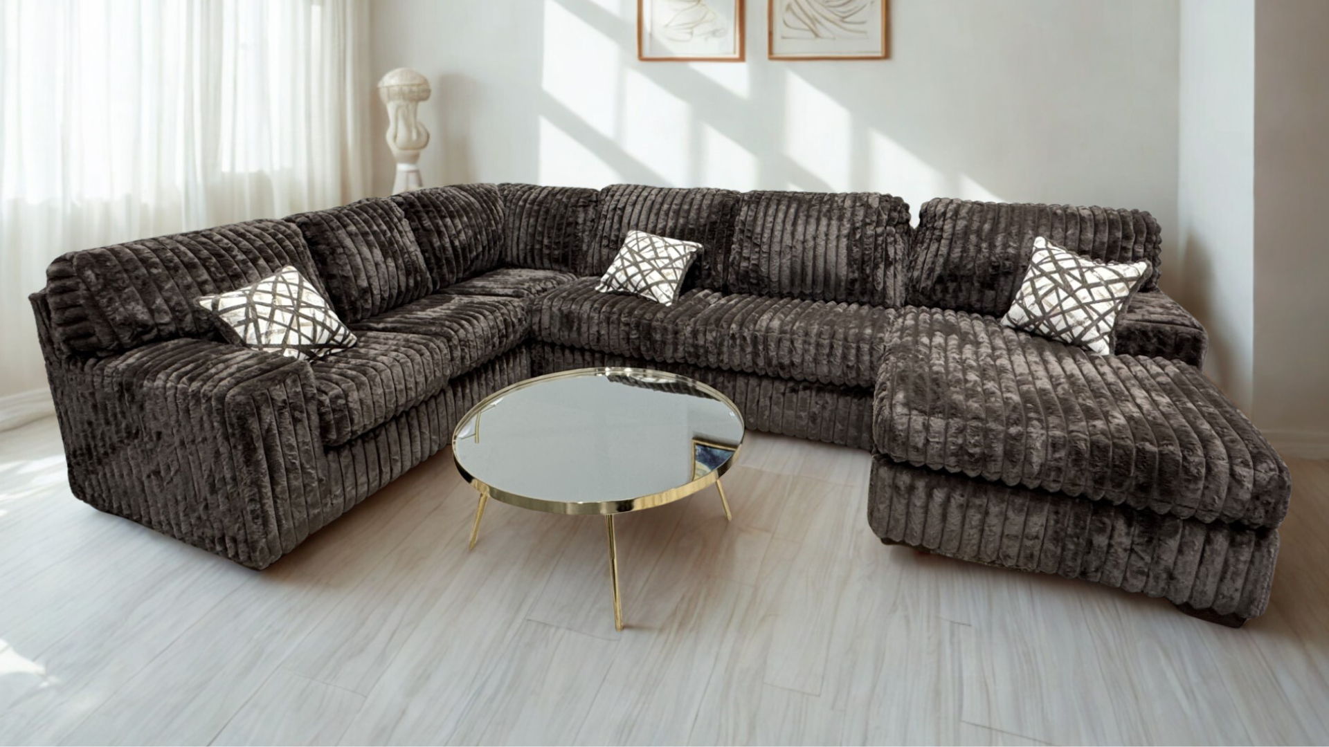 Austin Chocolate Corduroy Sectional with Chaise, view 5
