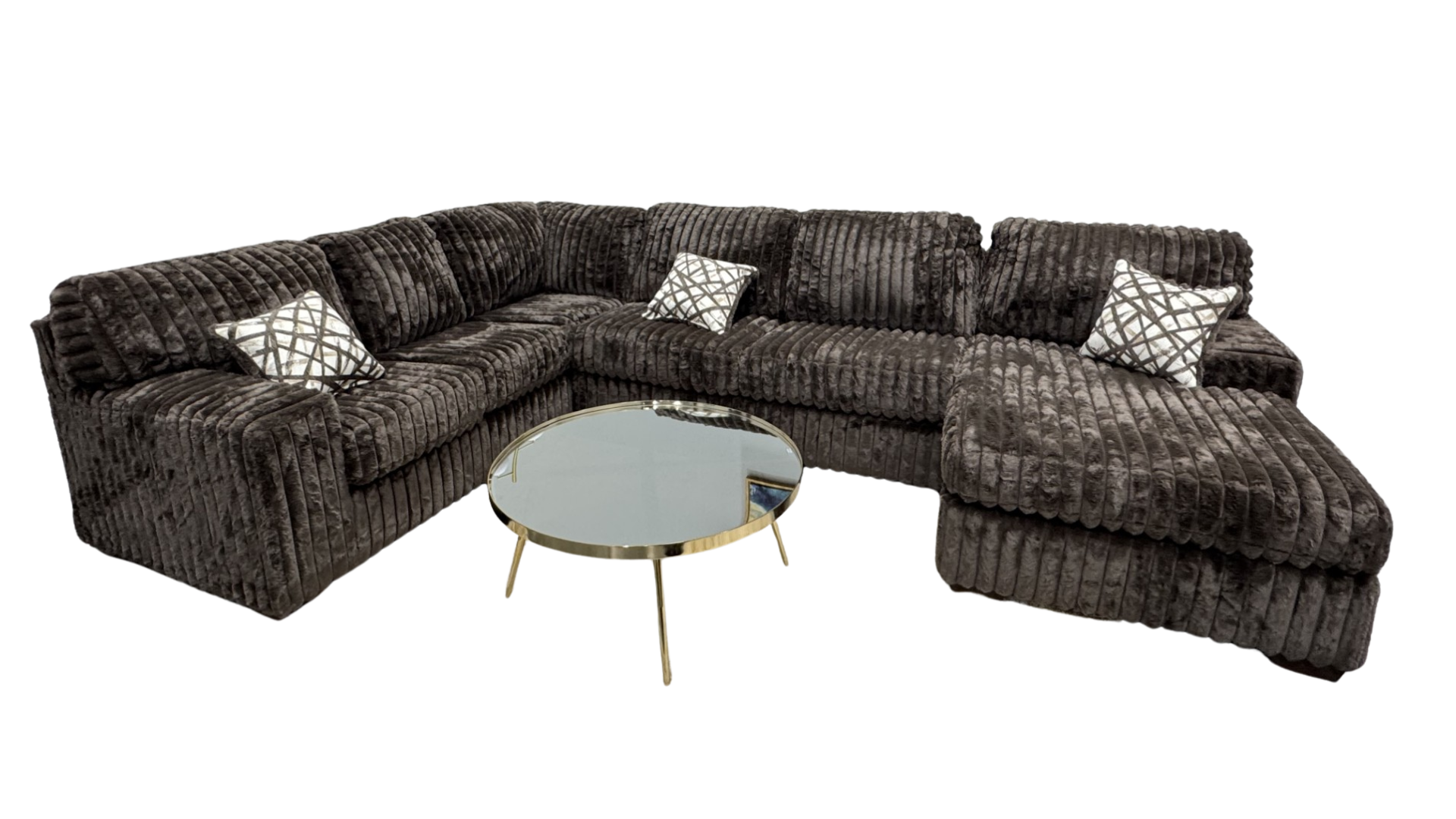 Austin Chocolate Corduroy Sectional with Chaise, view 2