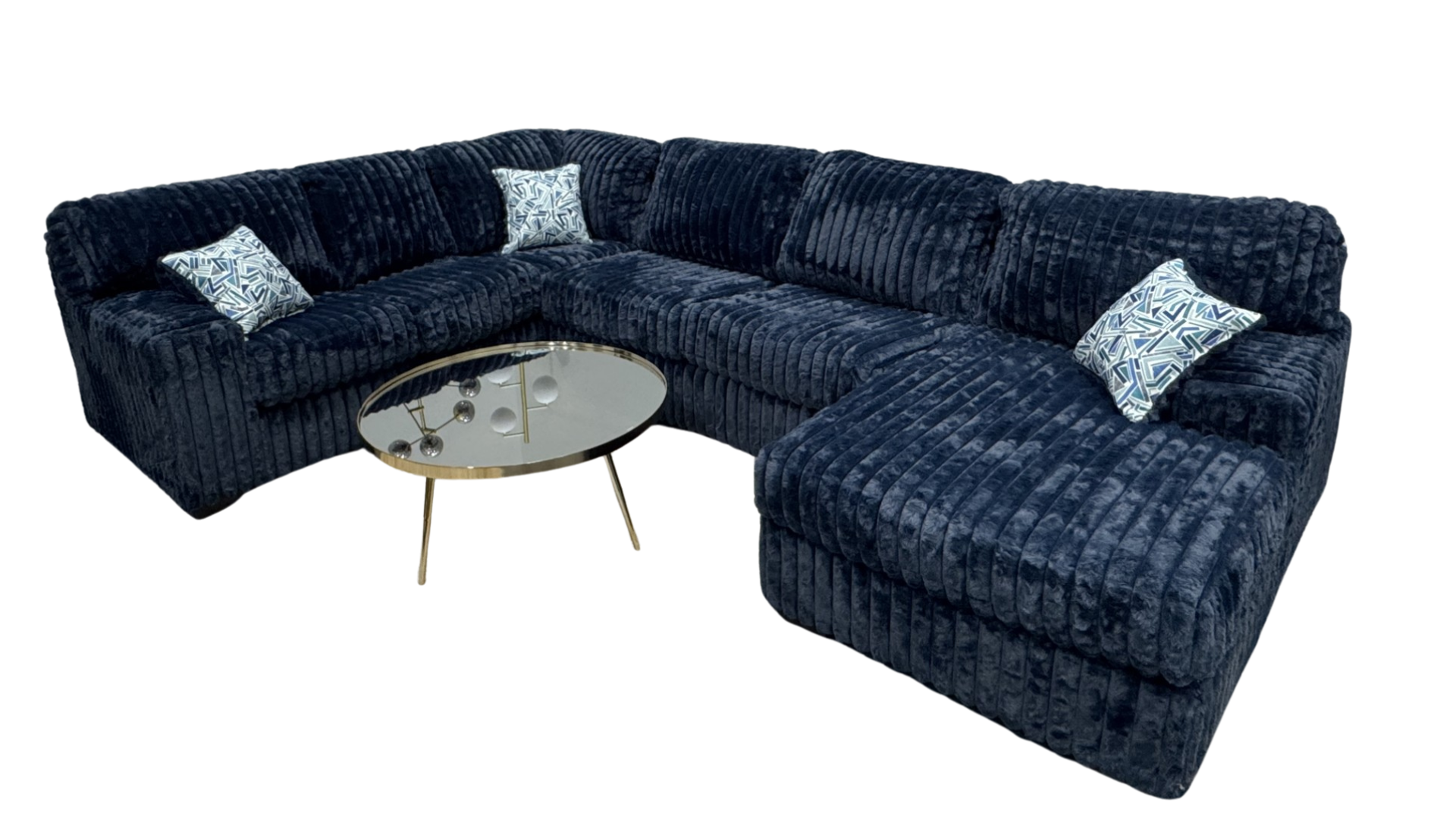 Austin Blue Corduroy Sectional with Chaise, view 2