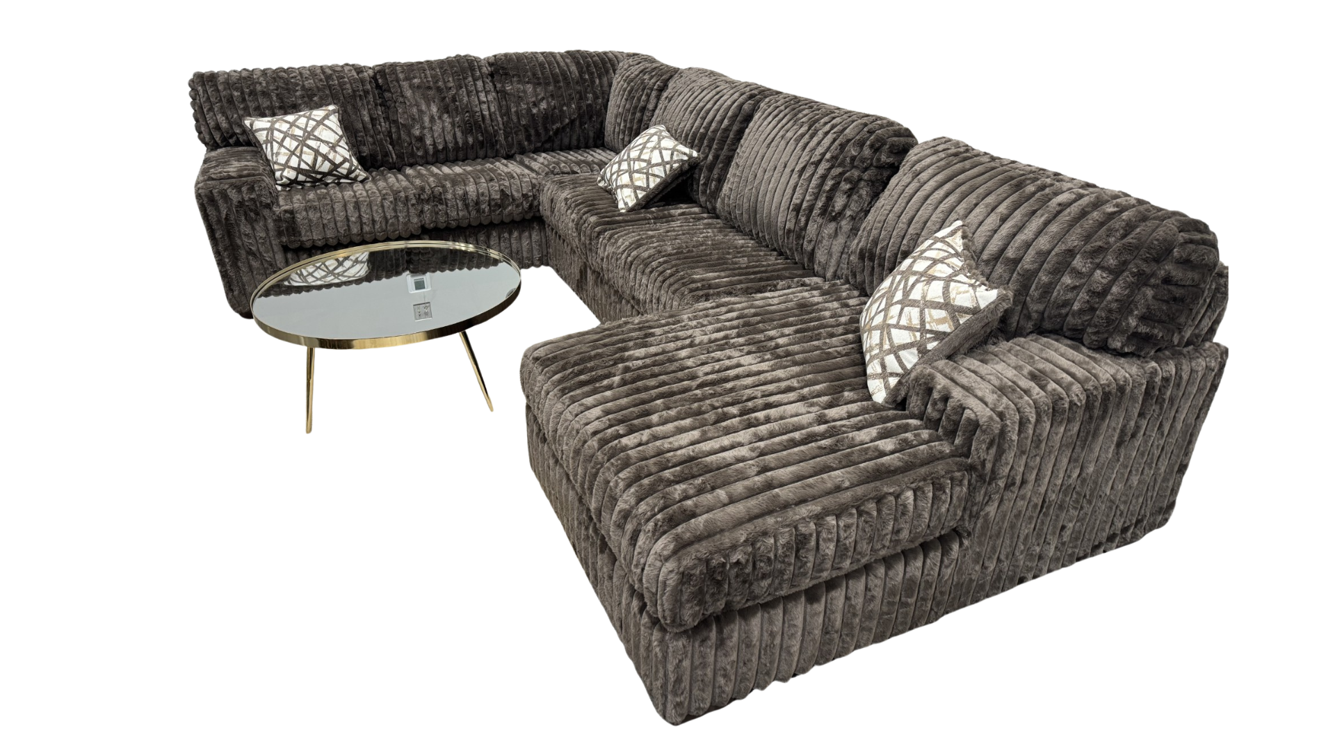 Austin Chocolate Corduroy Sectional with Chaise, view 3