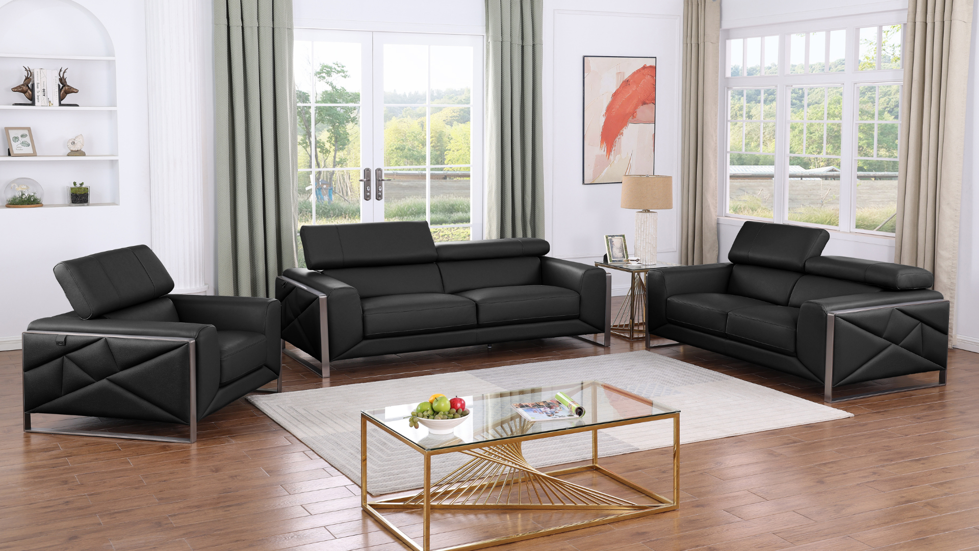Giorgio Black Italian Leather Sofa and Loveseat Set, view 2