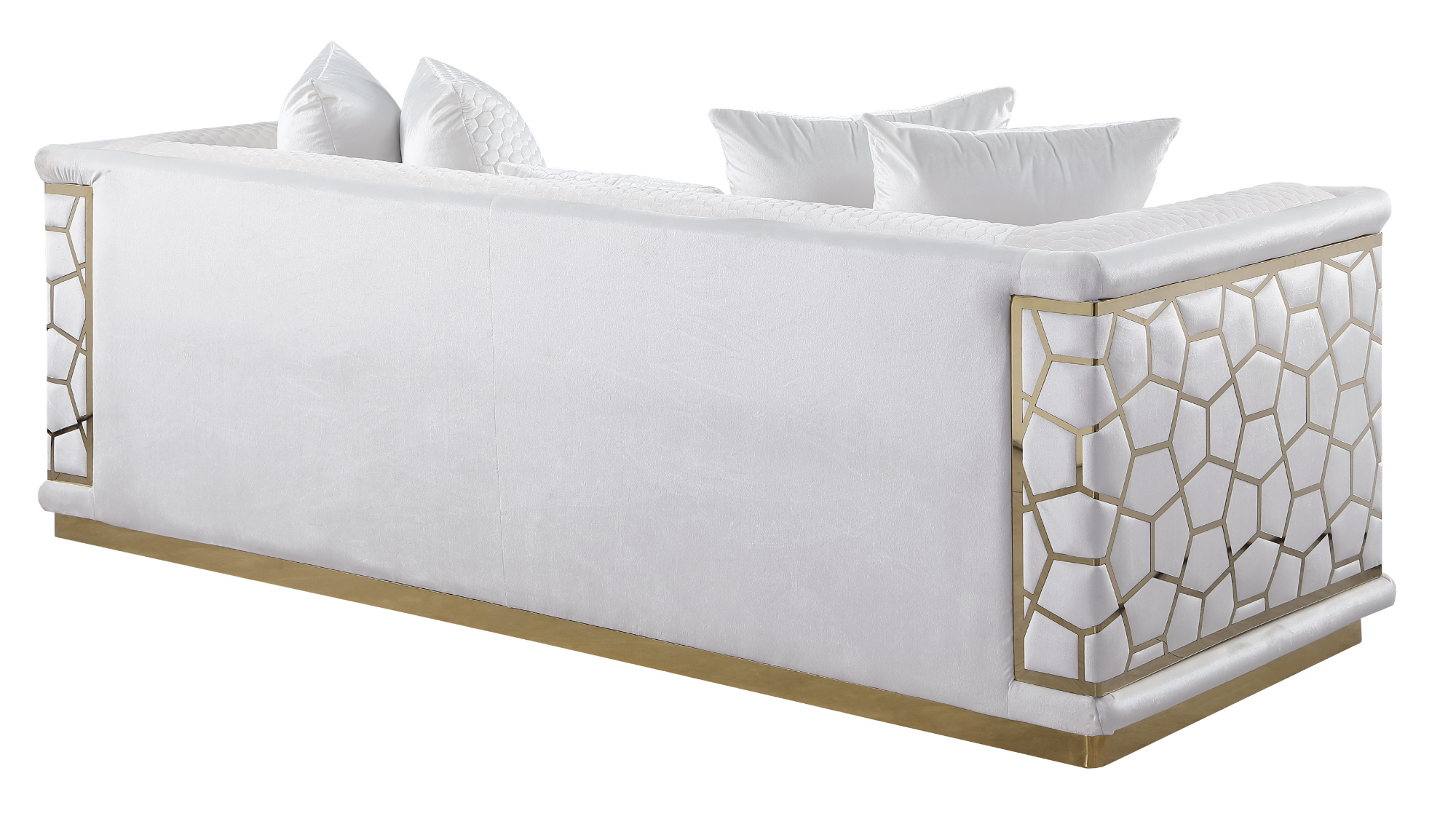 Stella White Velvet Sofa and Loveseat Set with Gold Trim, view 3
