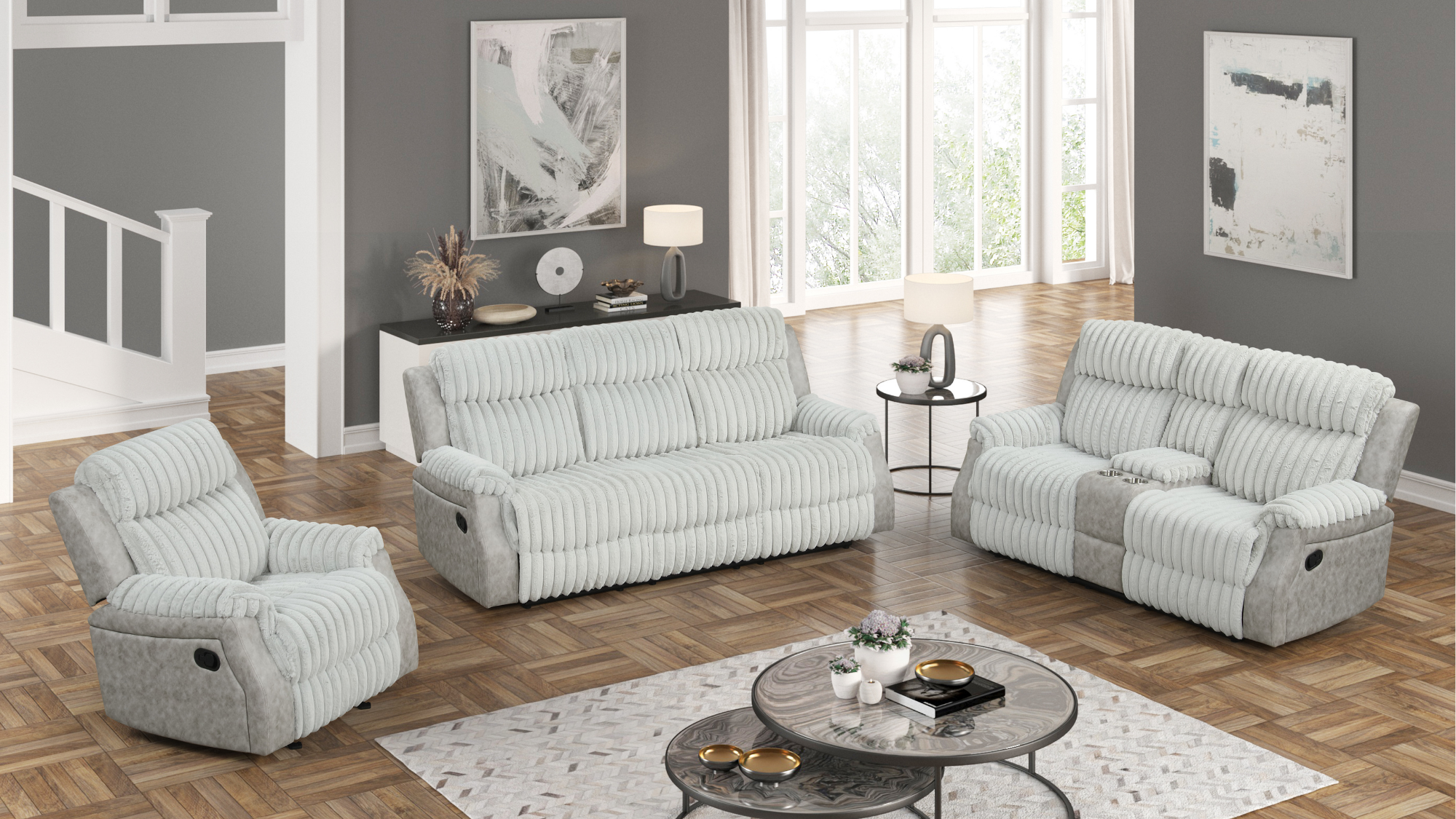 Willow Gray Reclining Set with Glider Recliner and Console, view 7