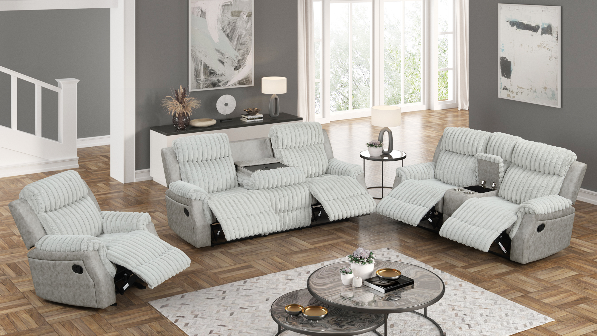 Willow Gray Reclining Set with Glider Recliner and Console