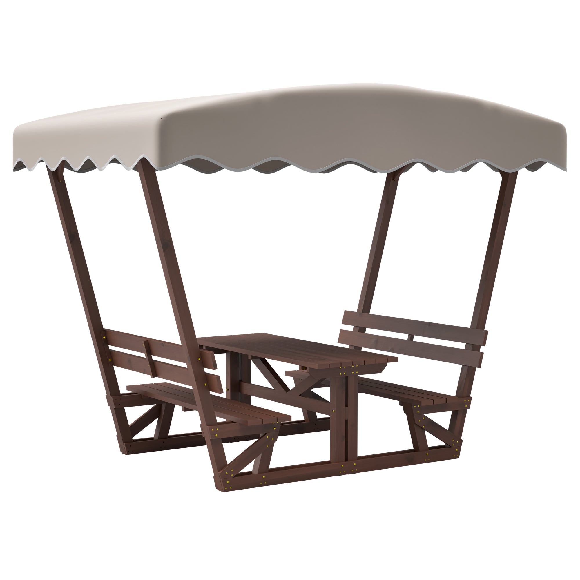 Outdoor waterproof solid wood picnic table and bench set with removable canopy - suitable for all-weather patios, gardens, decks, parks, beaches