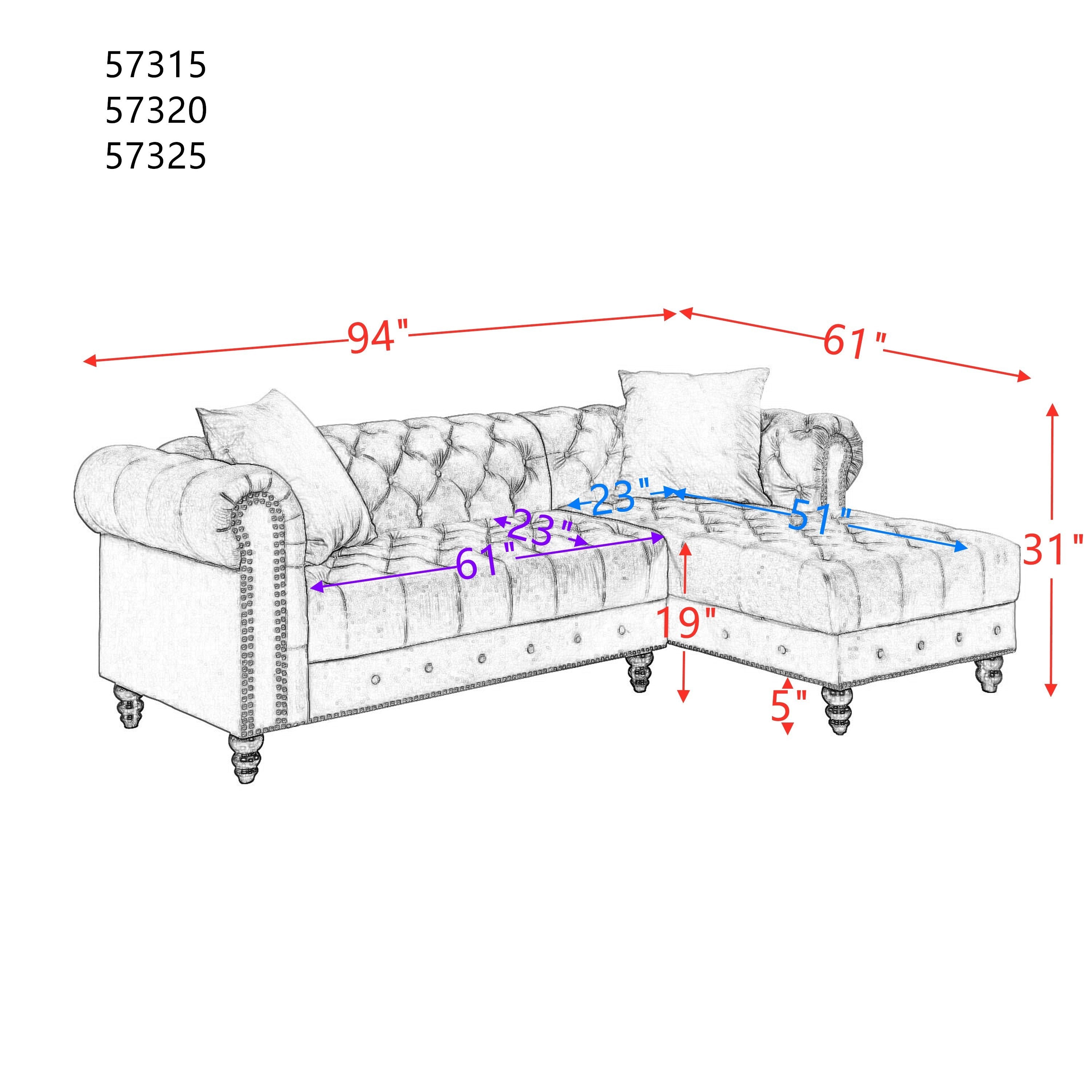 Adnelis Sectional Sofa w/2 Pillows, Red Velvet
